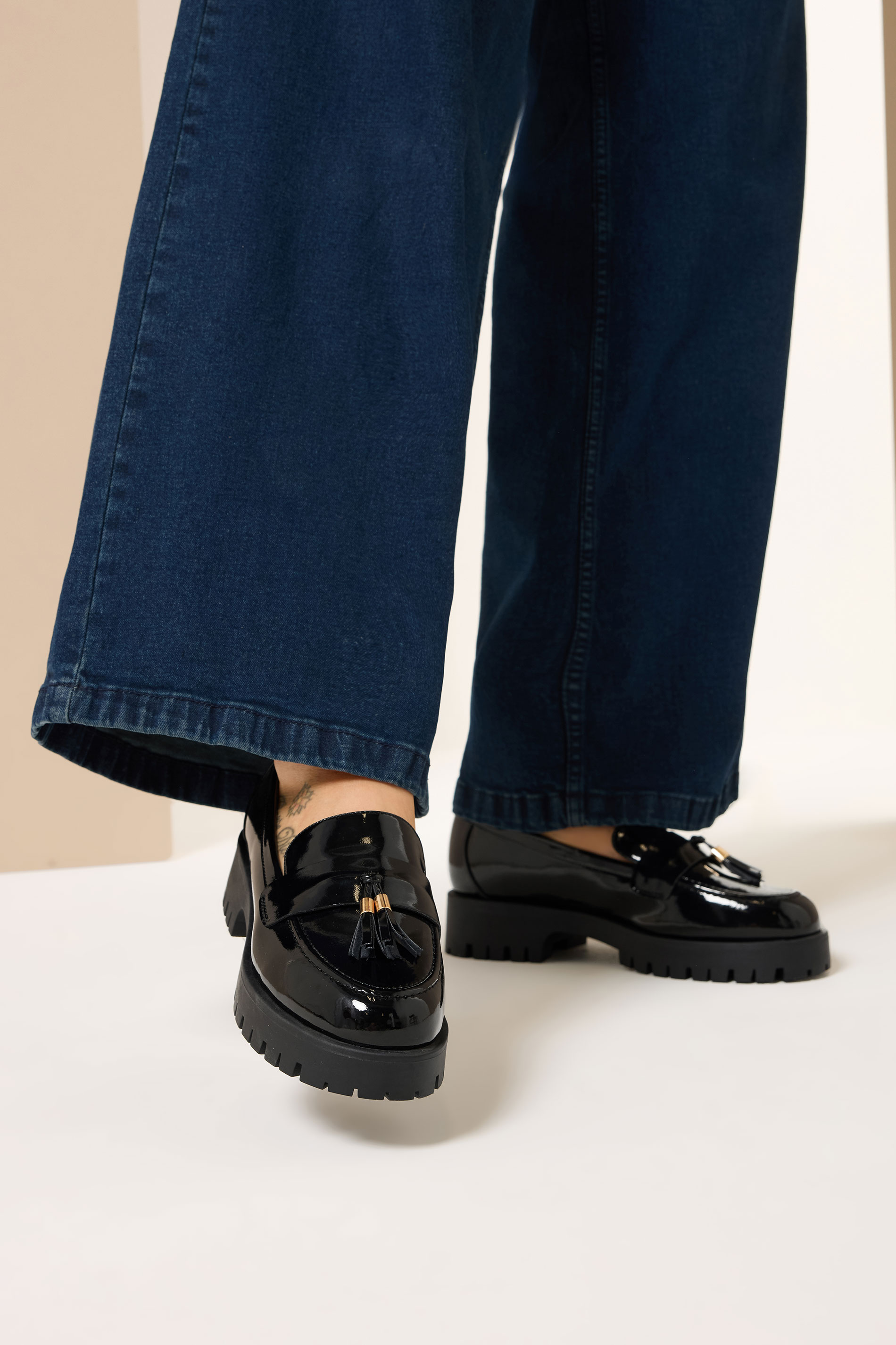 Black Tassel Patent Loafers In Wide E & Extra Wide EEE Fit | Yours Clothing  2