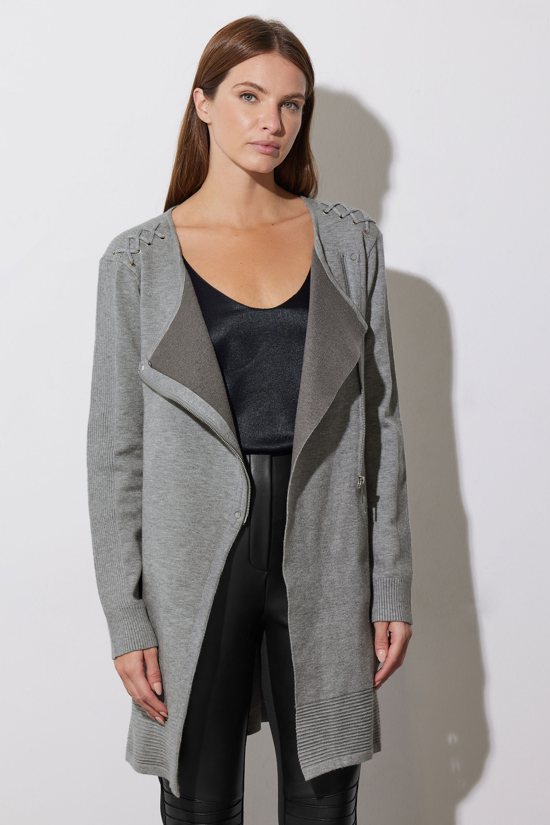 STAR Grey Eyelet Detail Zip Cardigan | STAR x JM 8