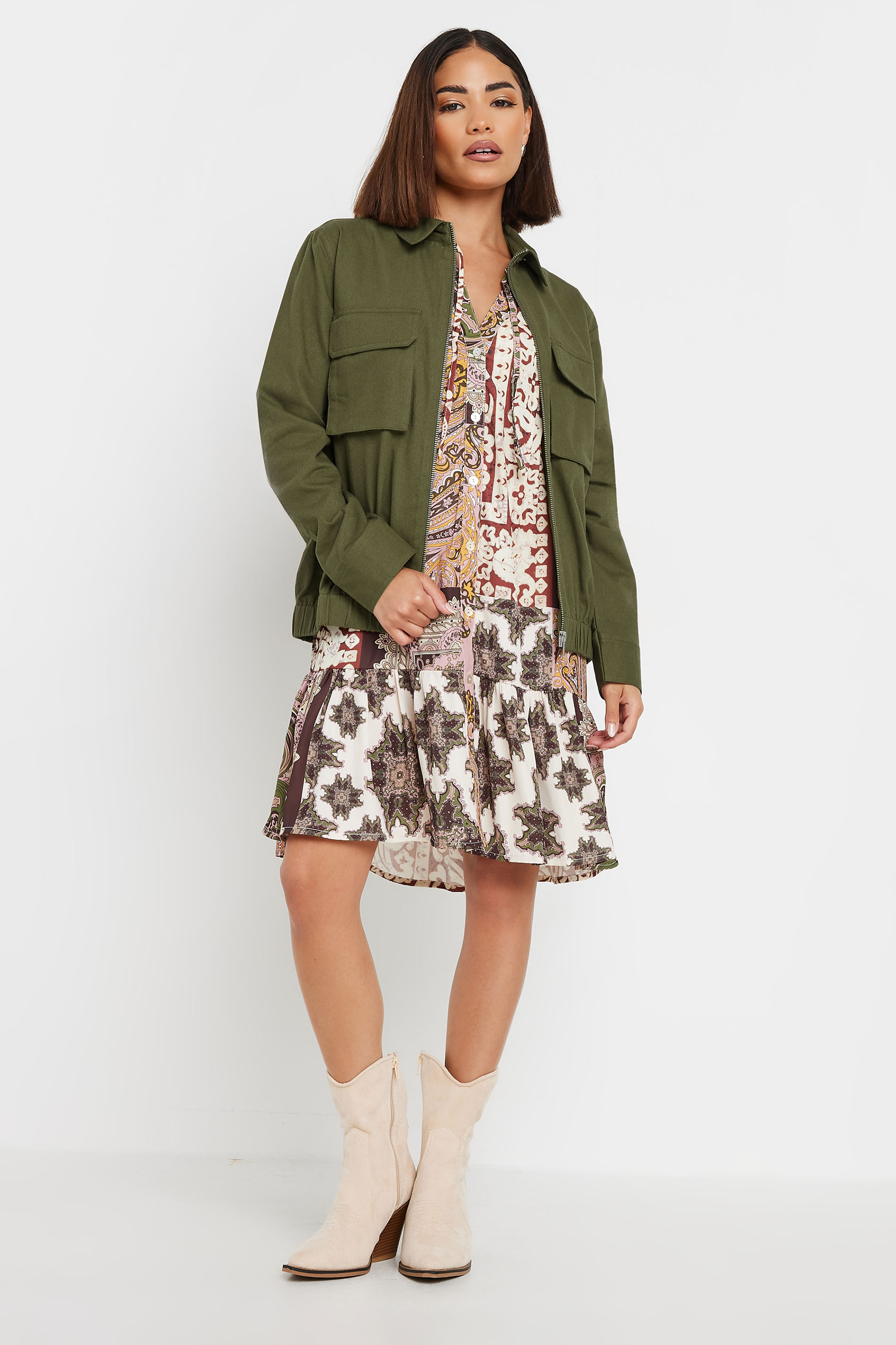 PixieGirl Petite Women's Khaki Green Utility Bomber Jacket | PixieGirl 4