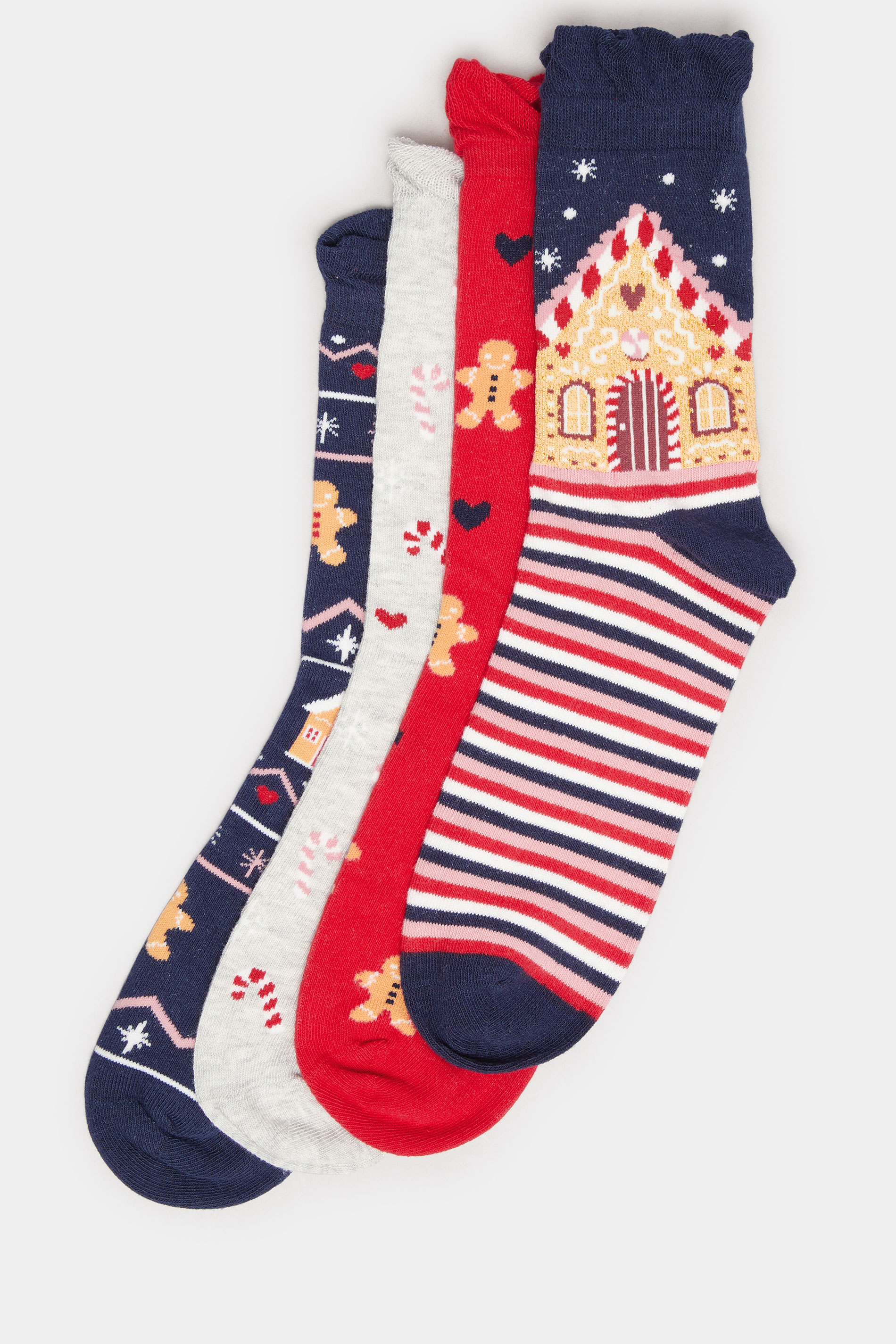 YOURS 4 PACK Plus Size Blue & Red Gingerbread Christmas Socks | Yours Clothing 3
