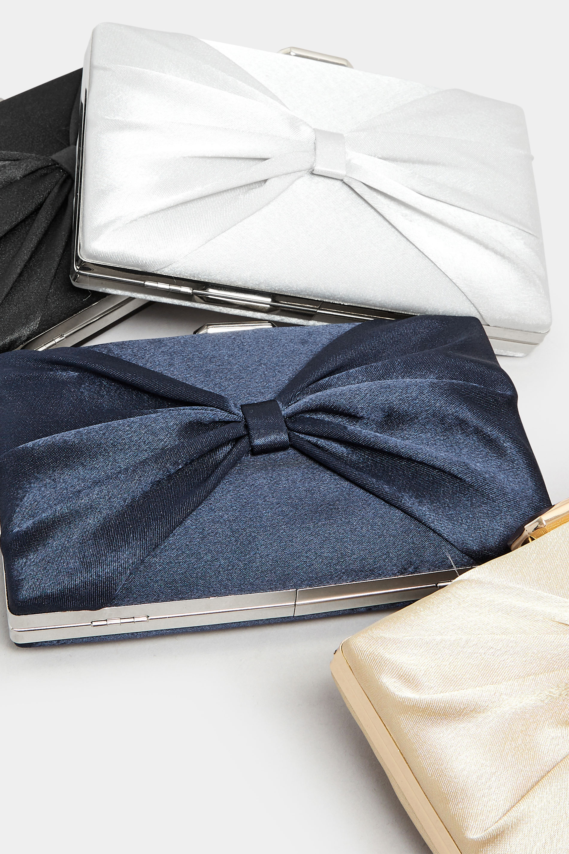 Navy Blue Satin Bow Detail Clutch Bag | Yours Clothing 8