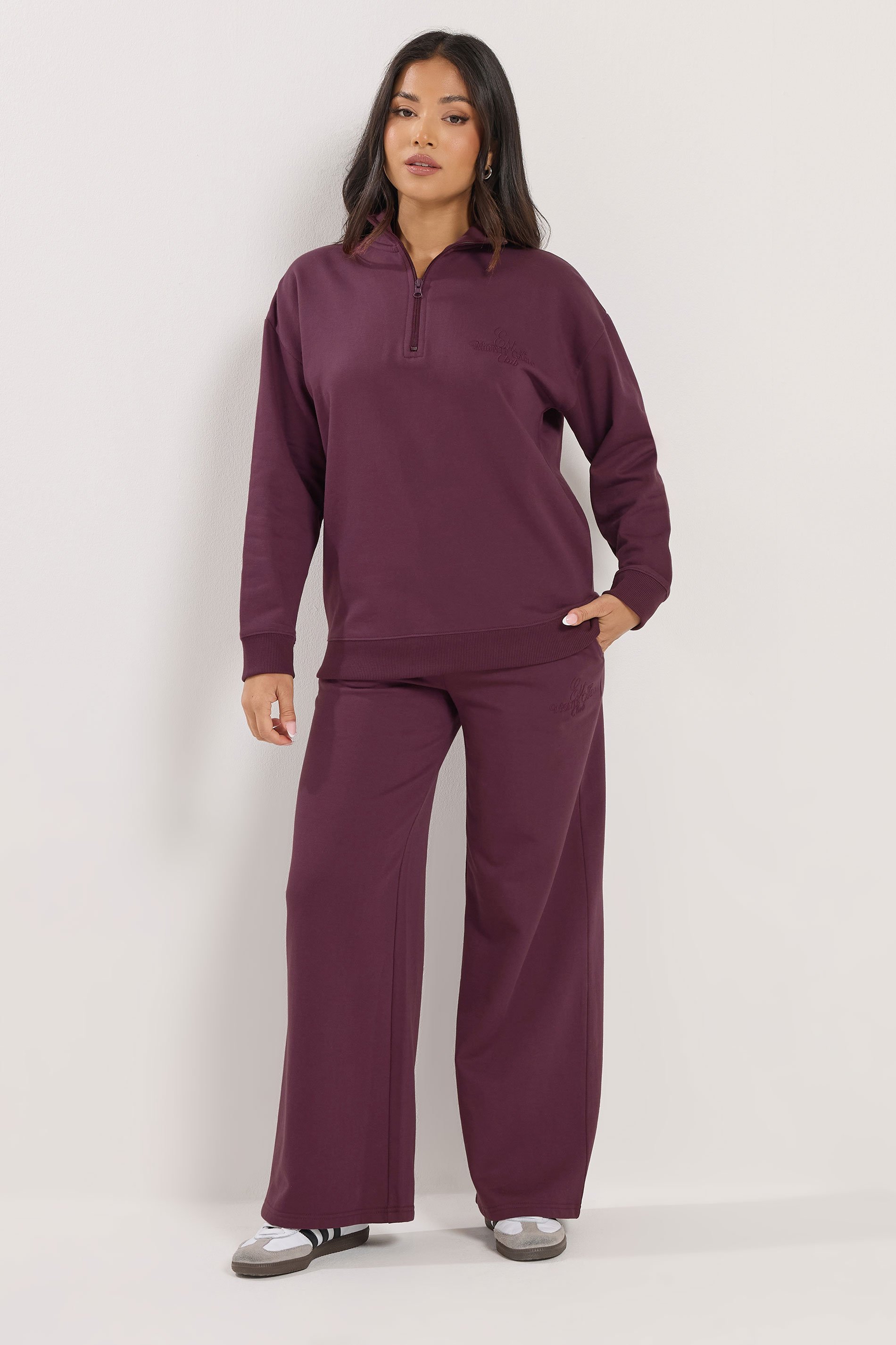 PixieGirl Petite Women's Burgundy Red 'Monte Carlo' Slogan Quarter Zip Sweatshirt | PixieGirl 2