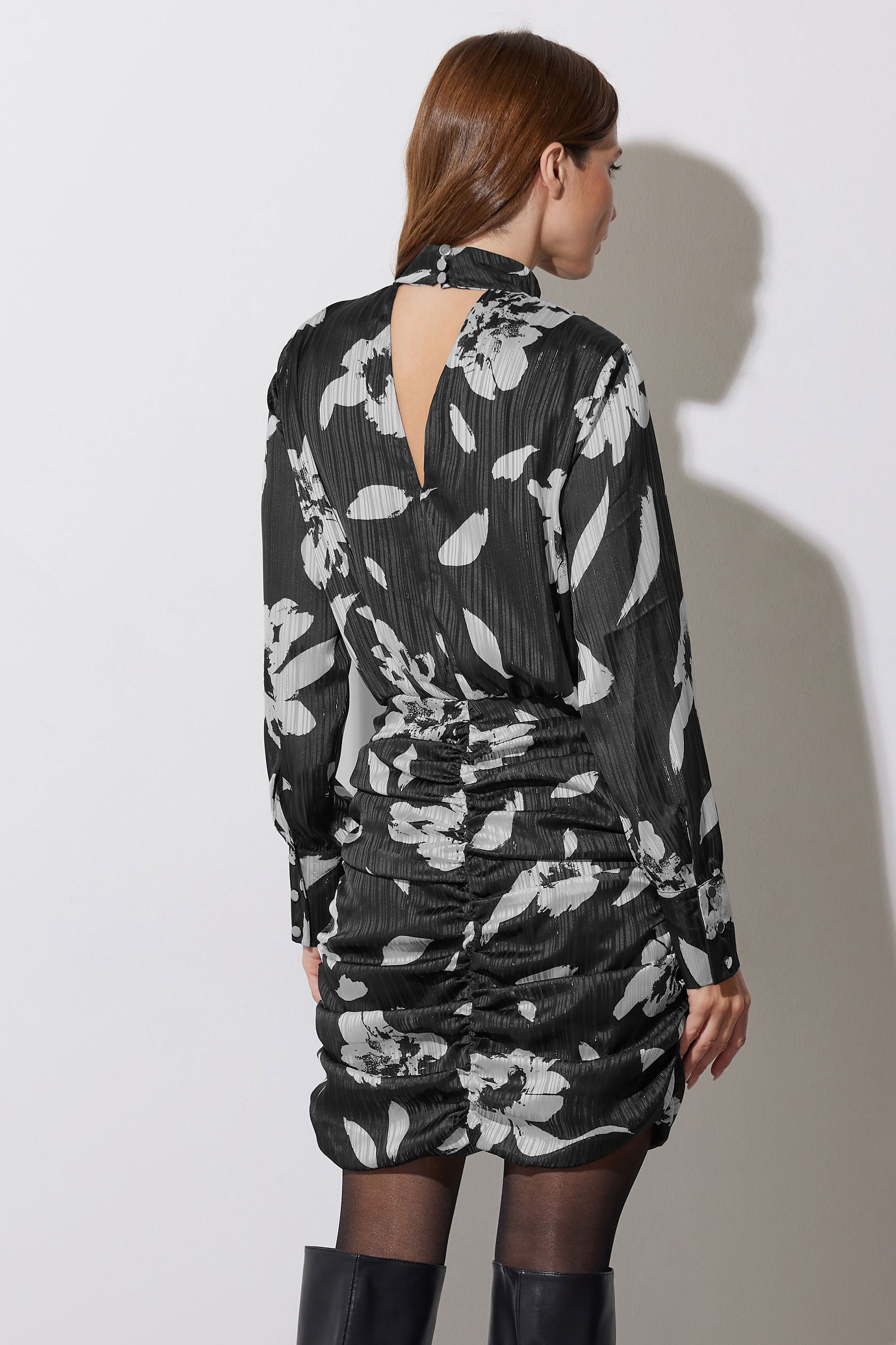 STAR Grey & White Floral Print Ruched Dress | StarByJM 4