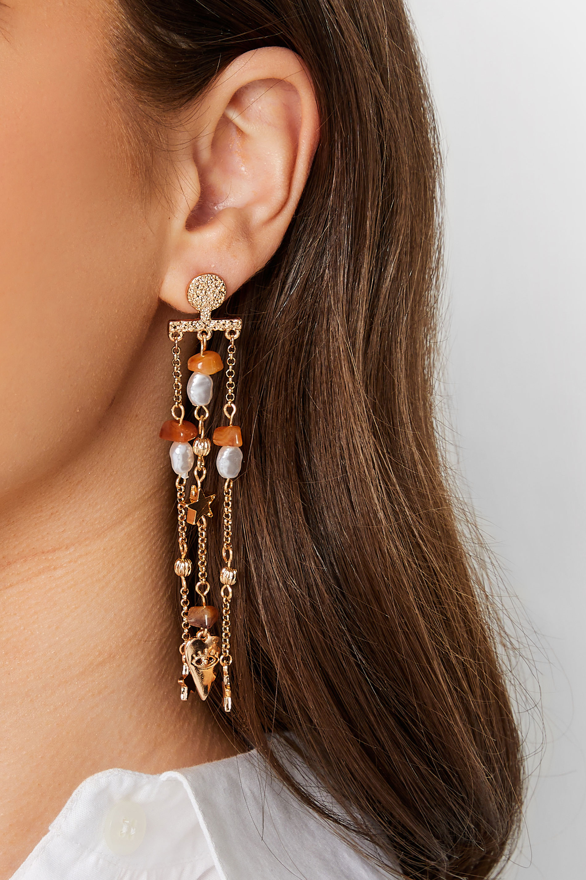 Gold Tone Celestial Drop Down Earrings | Yours Clothing  1