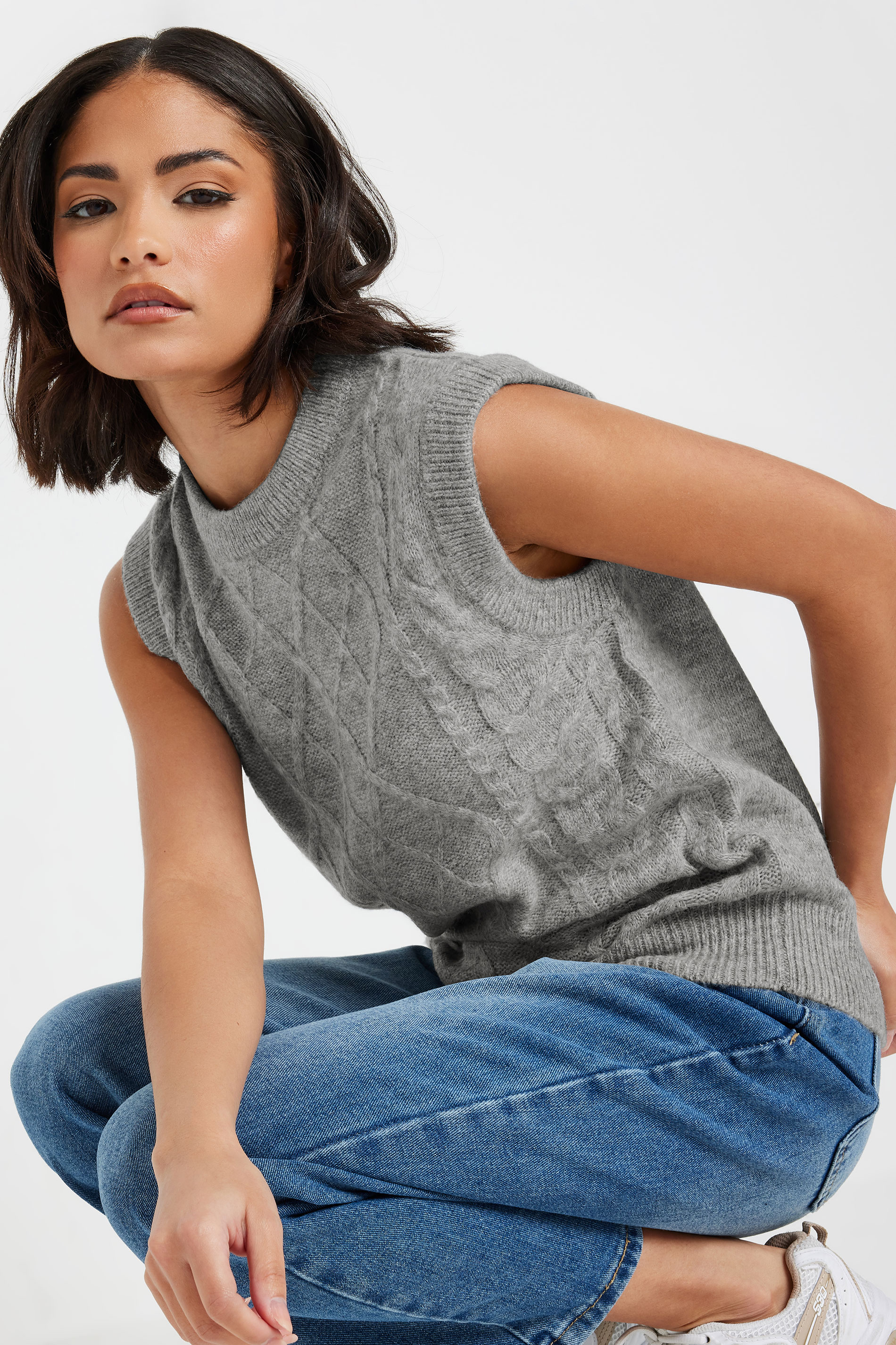 PixieGirl Petite Women's Grey Cable Knit Vest Top | PixieGirl 1