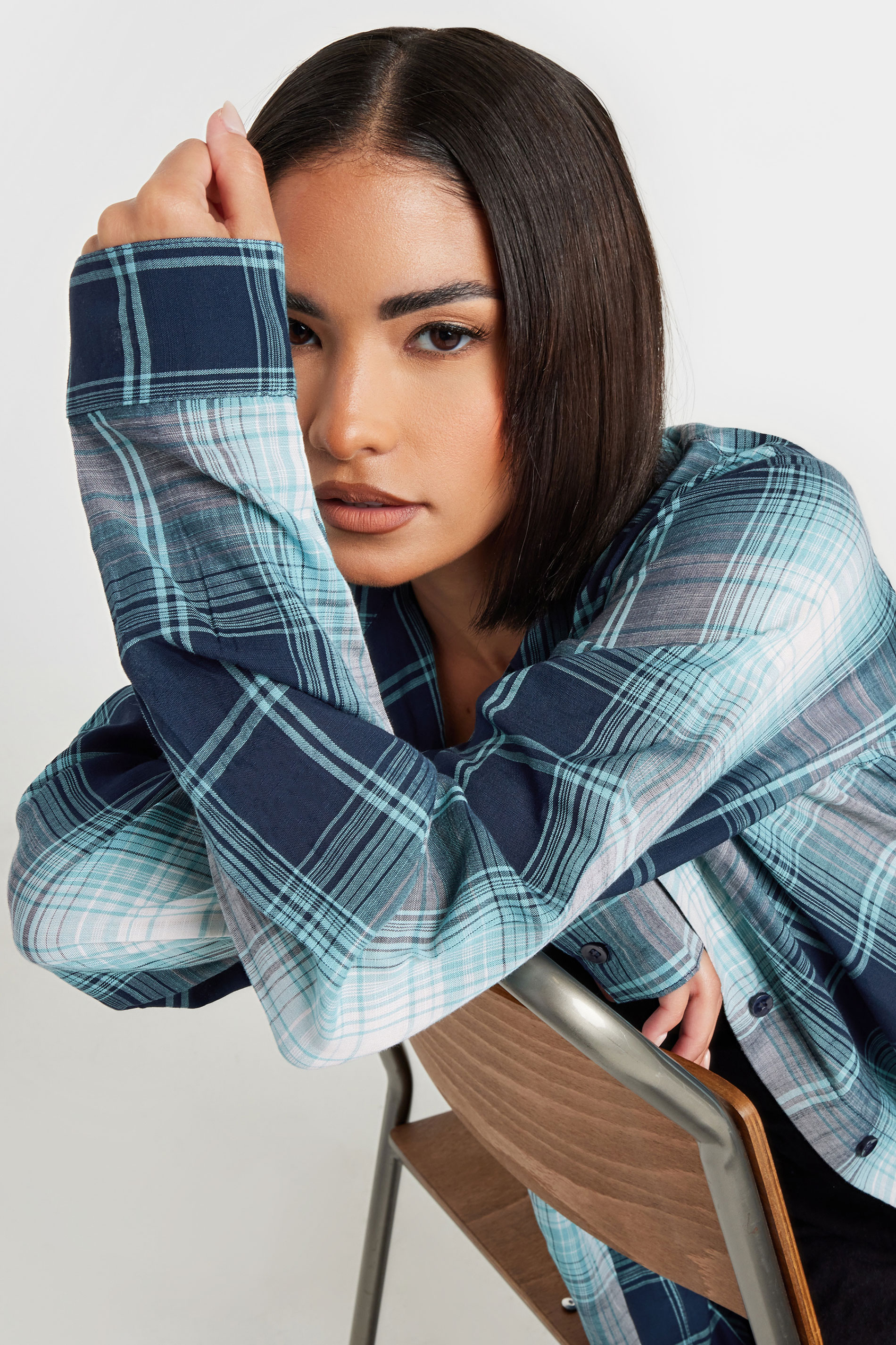 PixieGirl Blue Check Print Boyfriend Shirt | PixieGirl 4