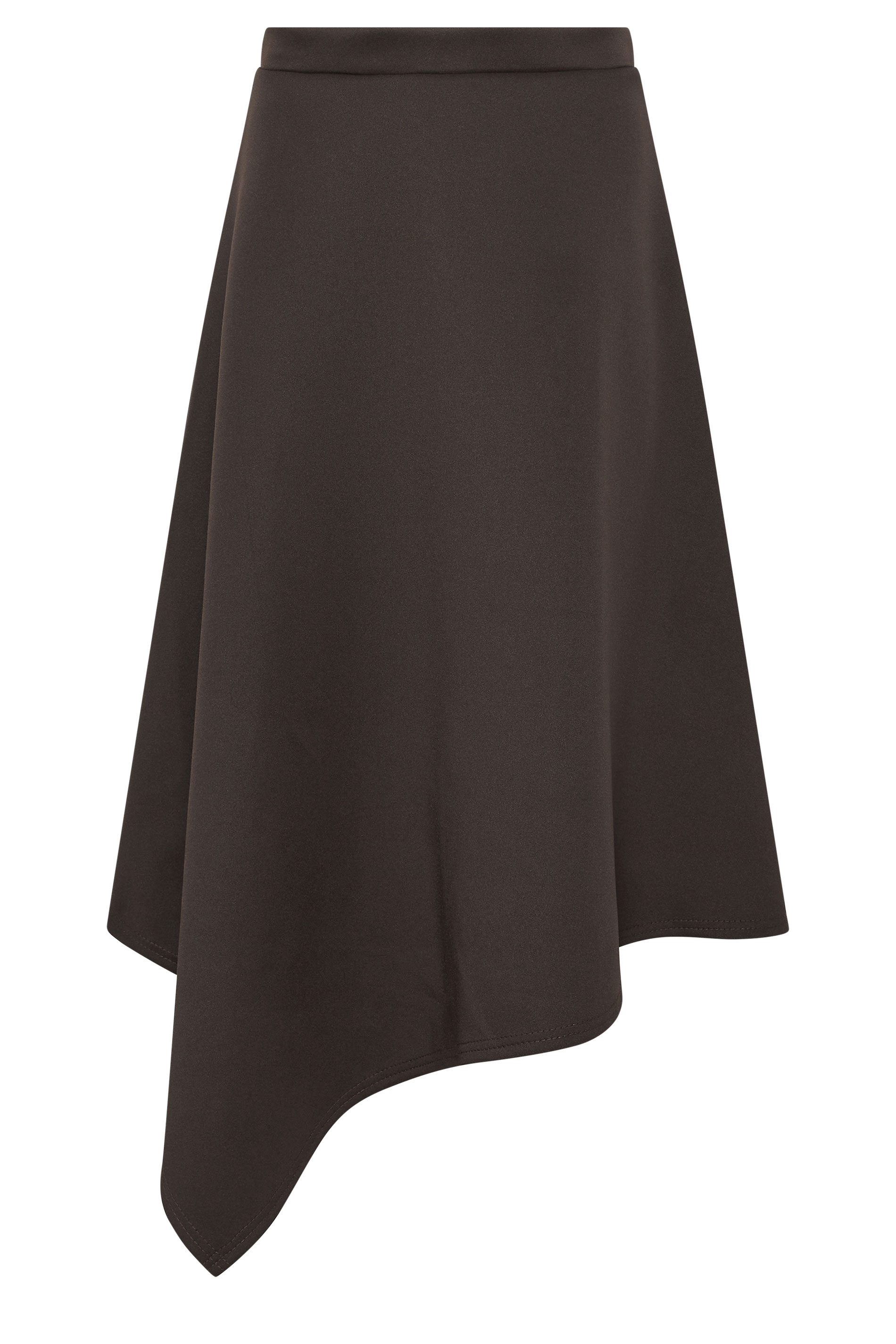PixieGirl Petite Women's Chocolate Brown Asymmetric Hem Midi Skirt | PixieGirl 5