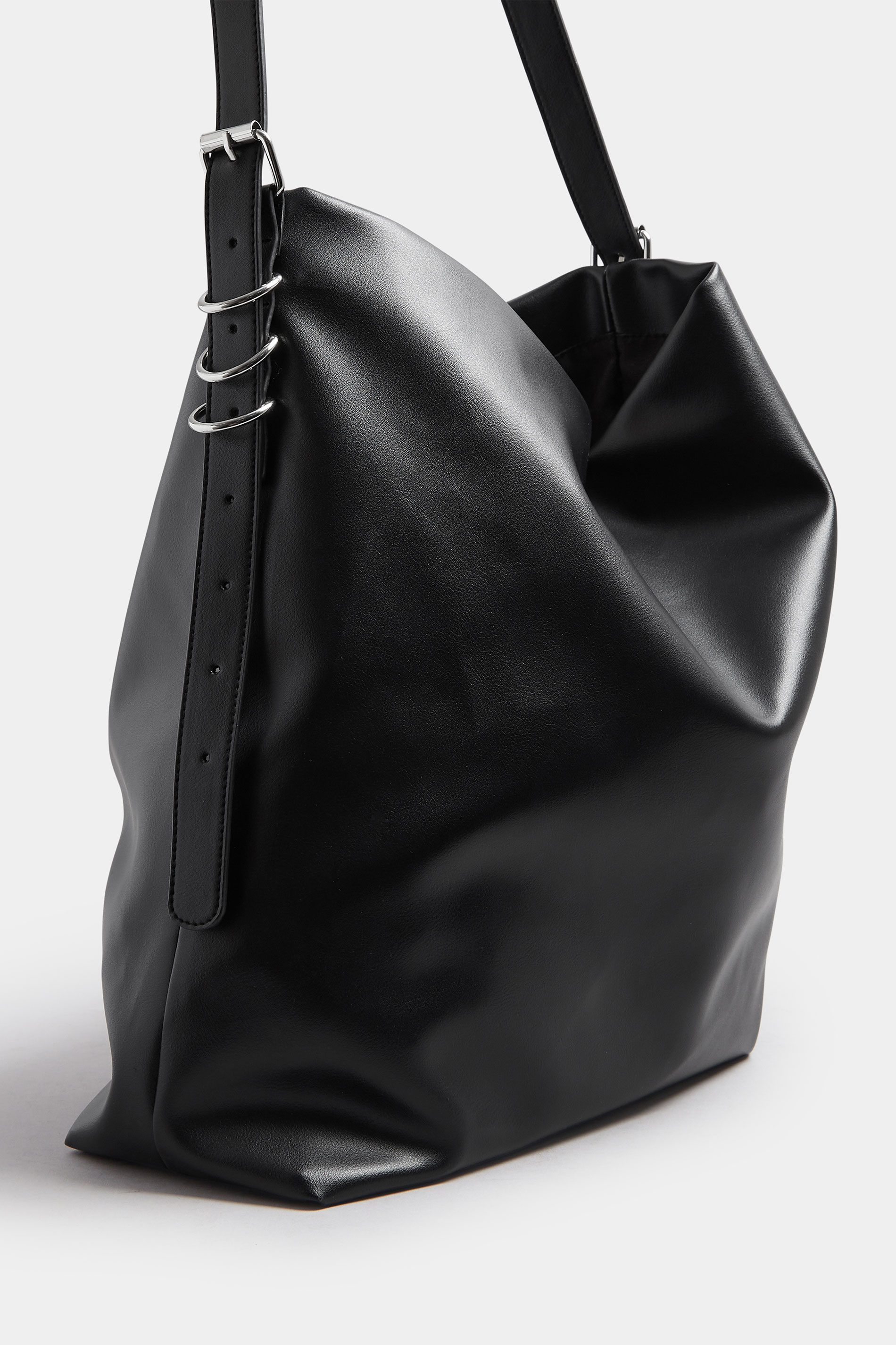 Black Faux Leather Slouched Shoulder Bag | Yours Clothing 5