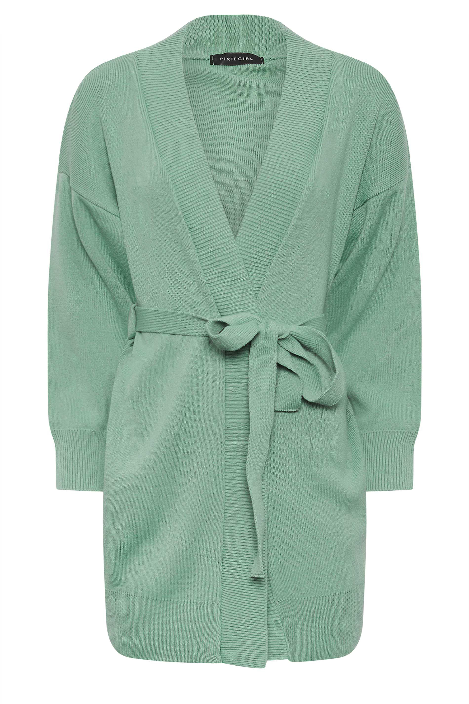 PixieGirl Turquoise Green Belted Midi Cardigan | PixieGirl  5