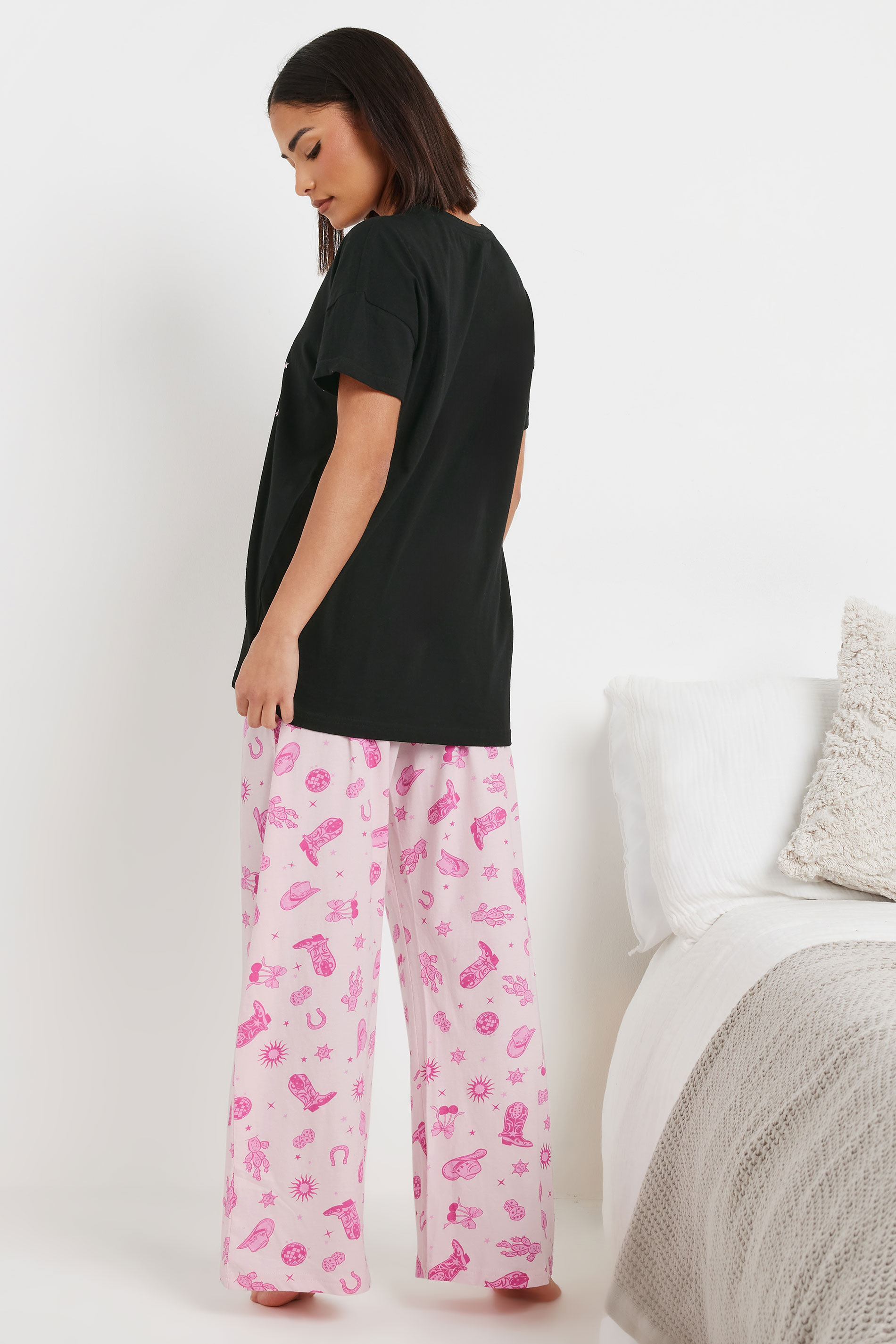PixieGirl Petite Women's Hot Pink 'Let's Go Girls' Cowboy Slogan Pyjama Set | PixieGirl 3
