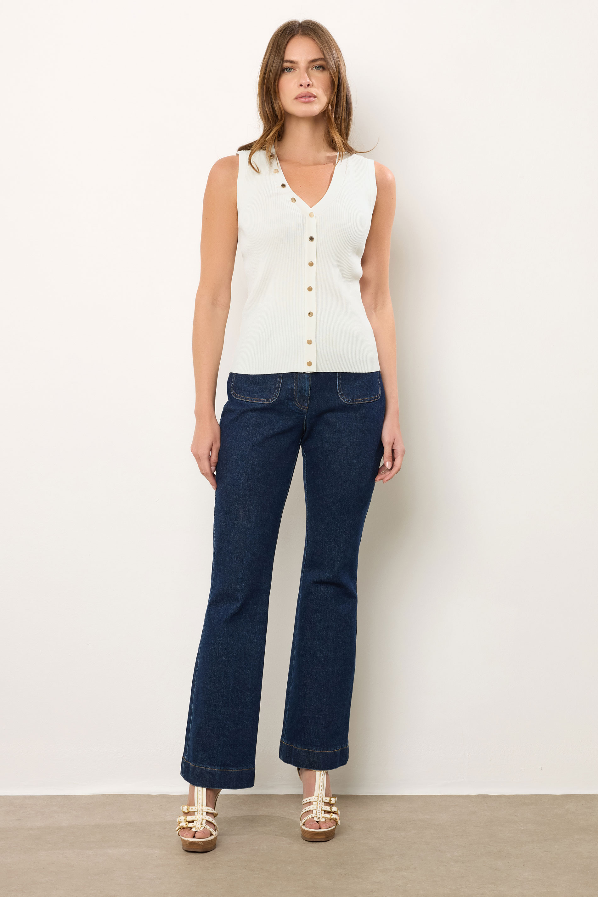 STAR Ivory White Ribbed Button Bust Vest Top | StarByJM 2