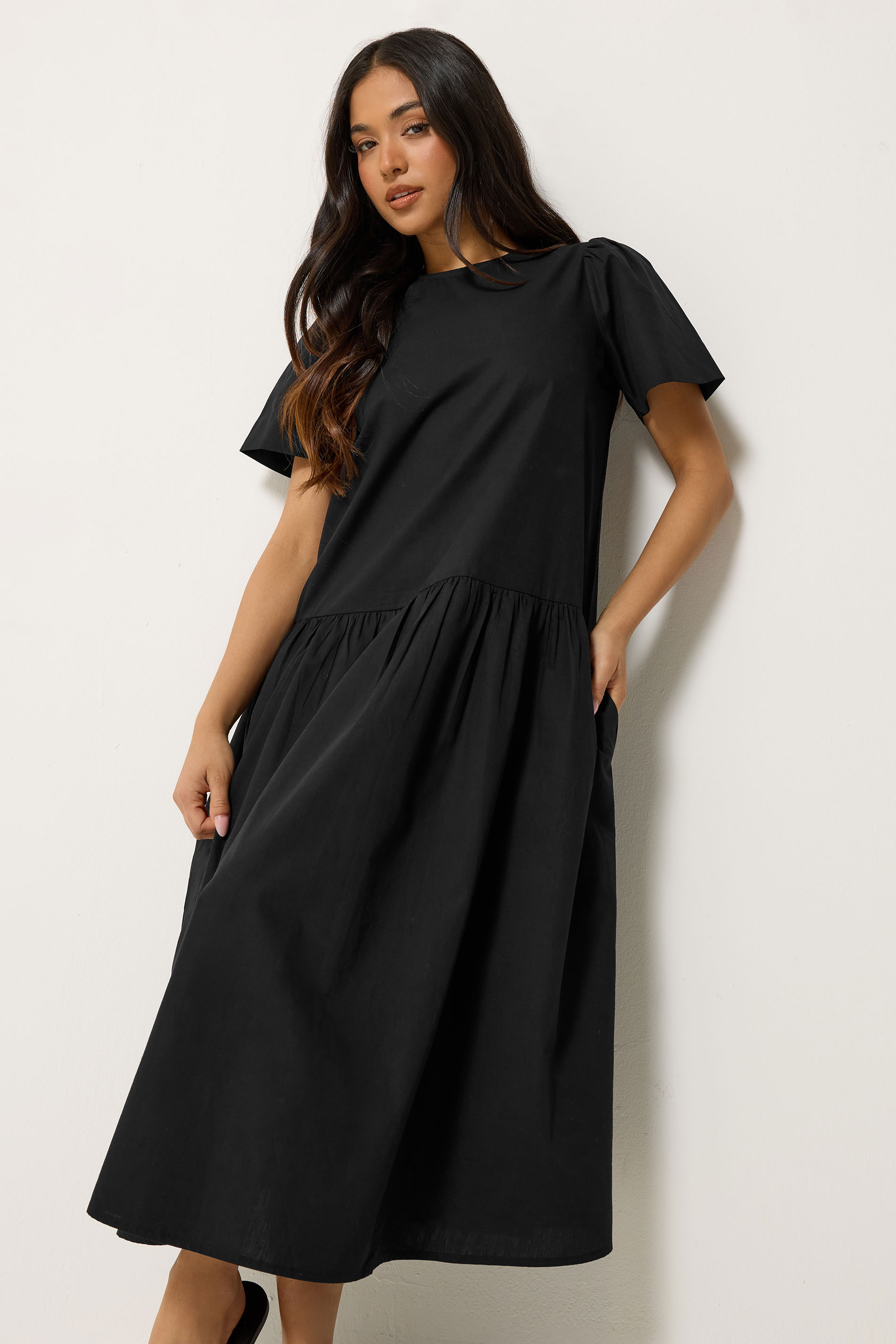 Pixiegirl Women's Black Petite Cotton Poplin Midi Dress Size 10