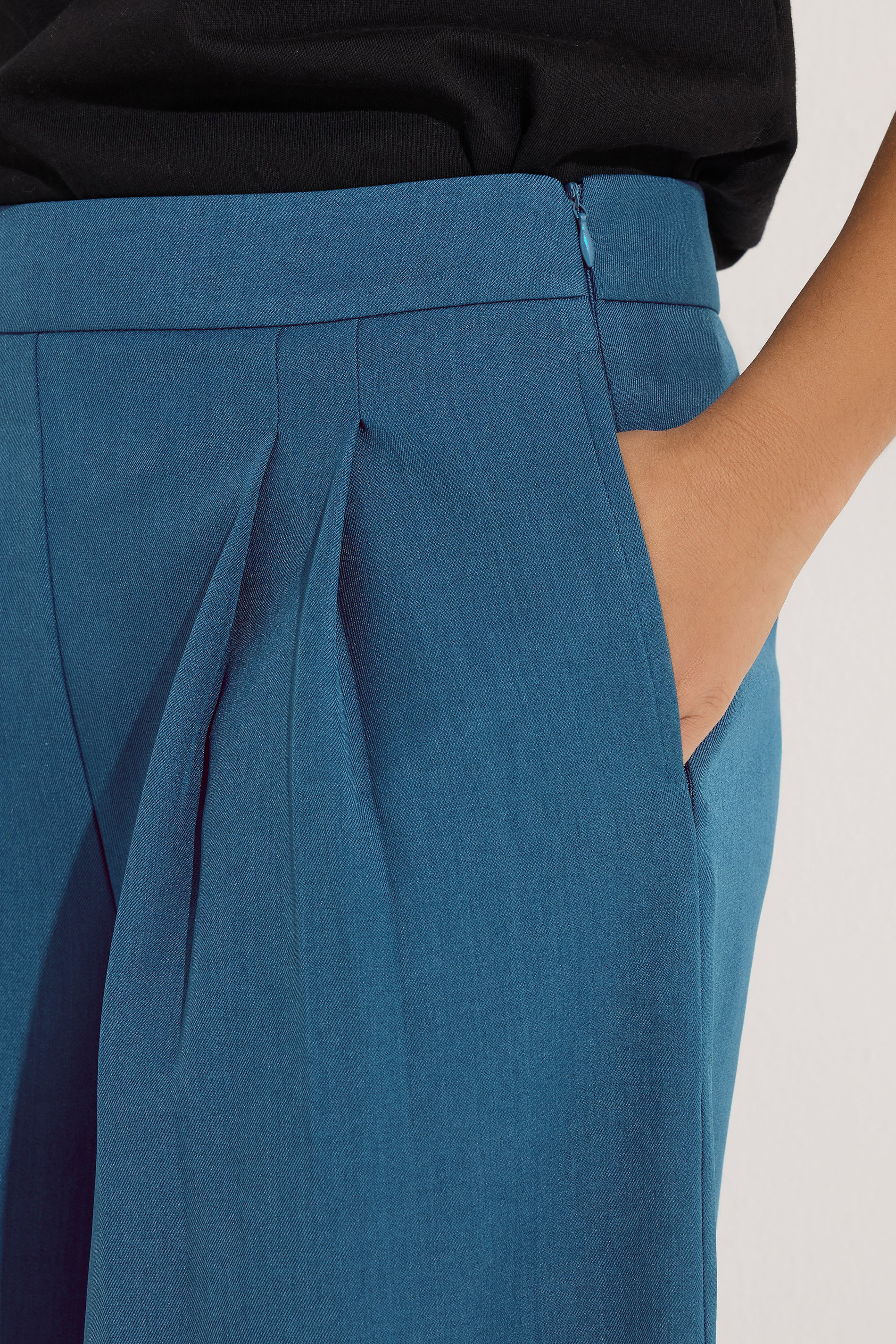 PixieGirl Petite Women's Teal Blue Pleat Front Palazzo Trousers | PixieGirl 5