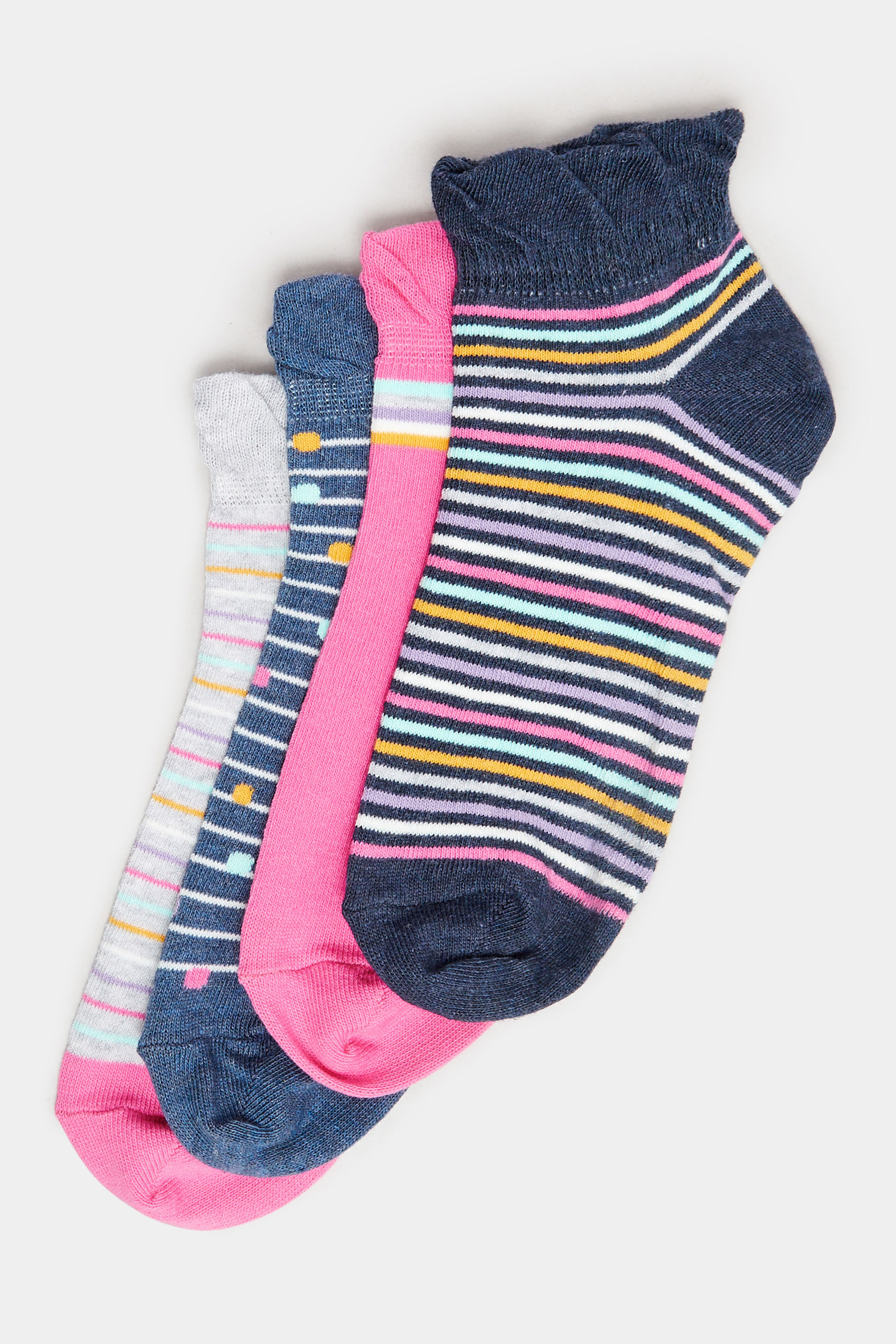 4 PACK Pink & Blue Stripe Print Ankle Socks | Yours Clothing 3