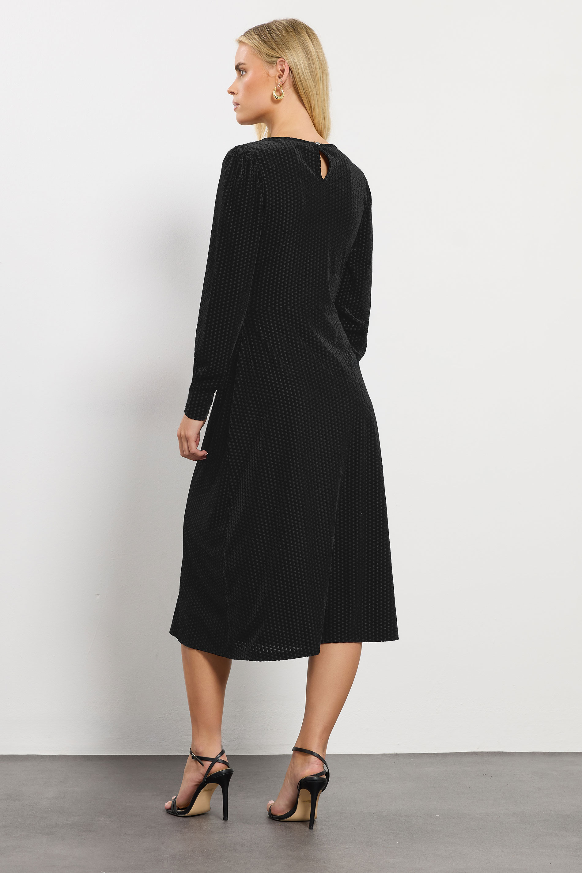 M&Co Petite Black Ruched Front Velvet Dress | M&Co 2