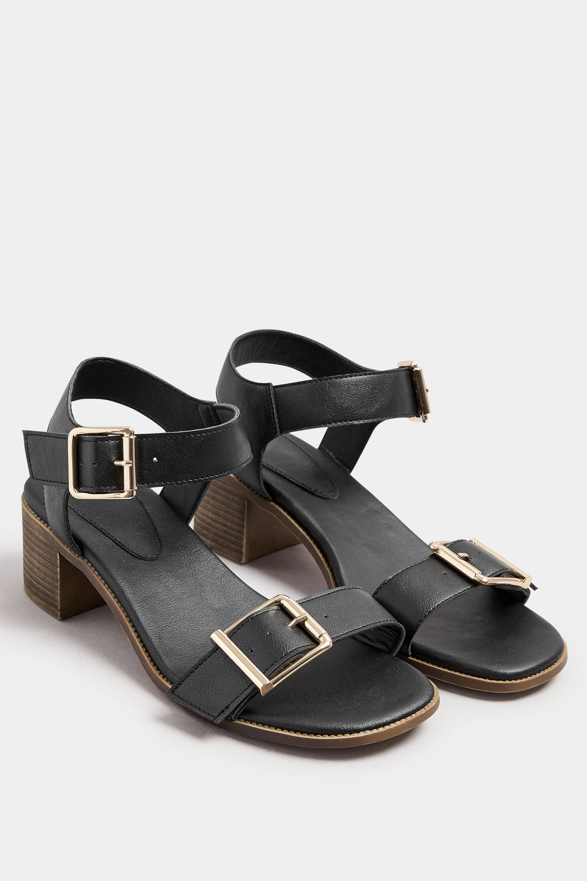 Black Faux Leather Buckle Block Heel Sandals In Wide E Fit & Extra Wide EEE Fit | Yours Clothing 2