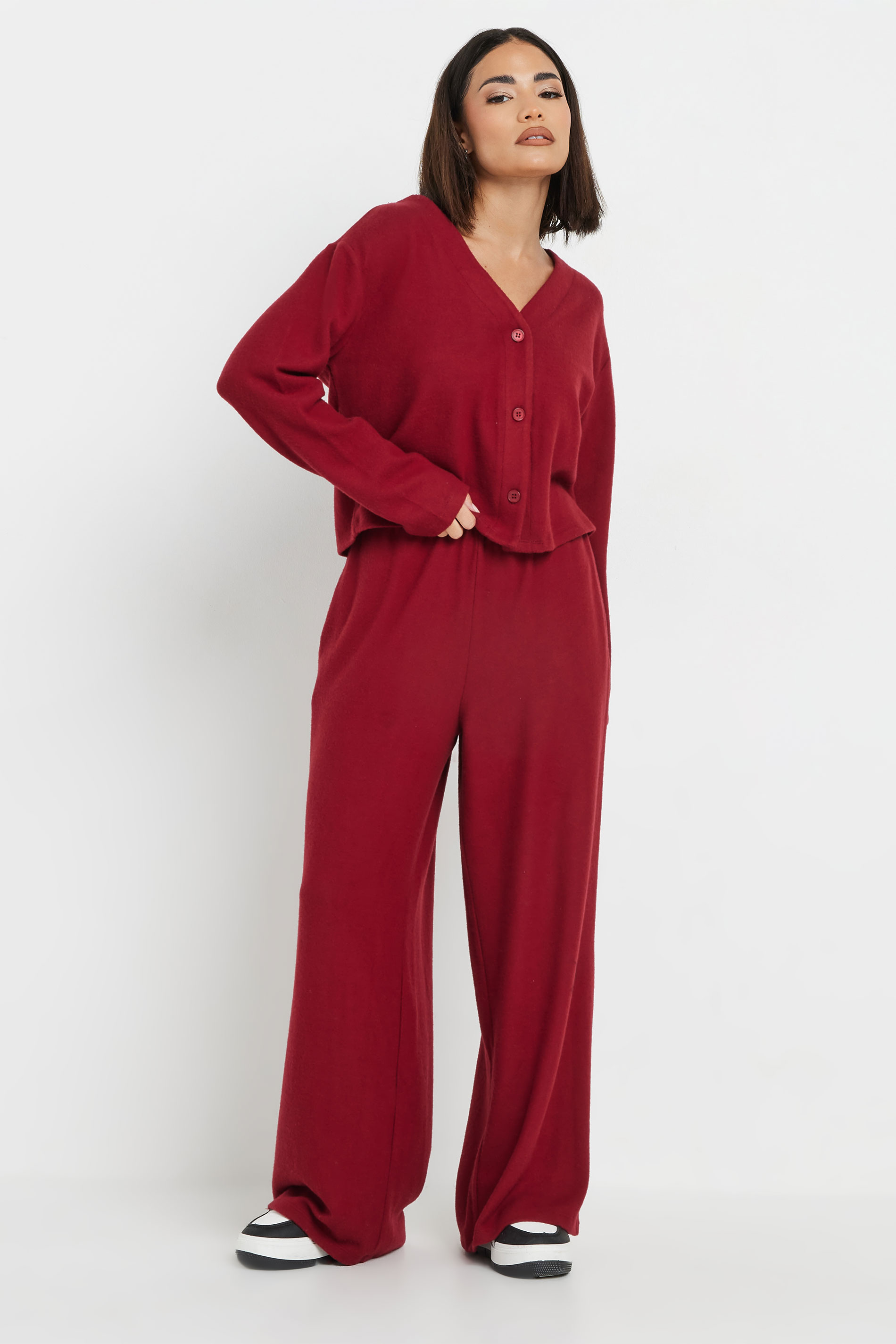 PixieGirl Petite Women's Burgundy Red Long Sleeve Cropped Cardigan | PixieGirl 2