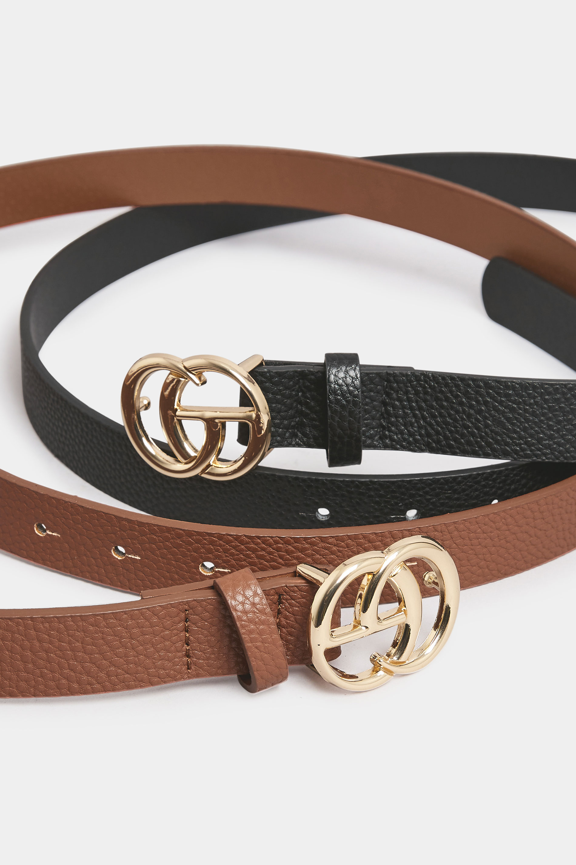 2 PACK Black & Brown Double Hoop Belts | Yours Clothing 9