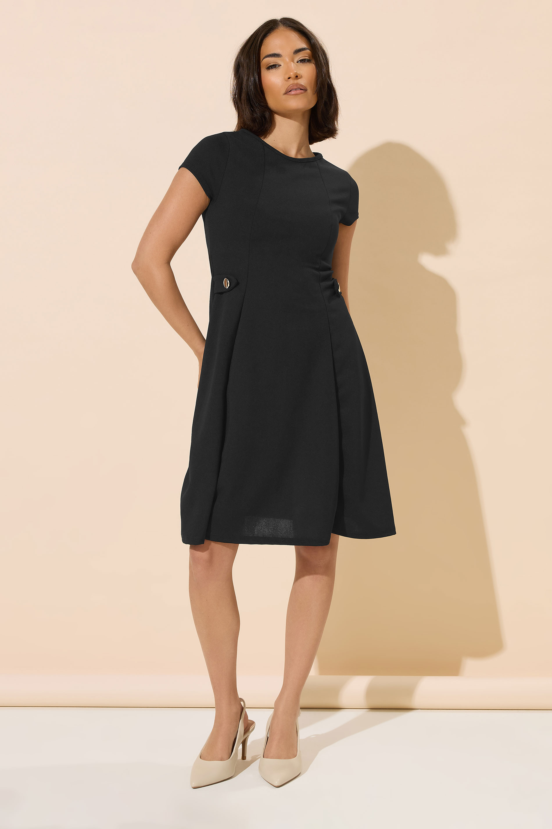 PixieGirl Petite Women's Black Pleated Button Mini Dress | PixieGirl 1