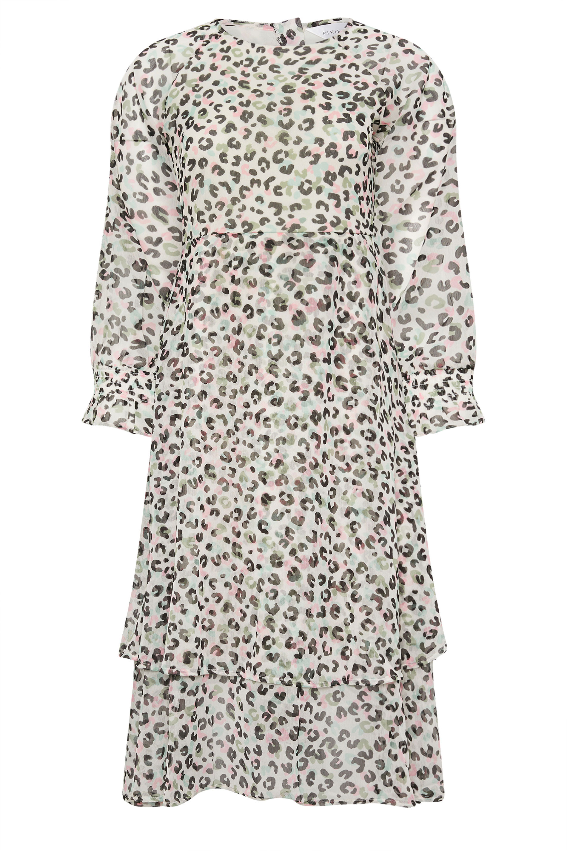 PixieGirl Petite Women's Ivory White Leopard Print Midi Dress | PixieGirl 5