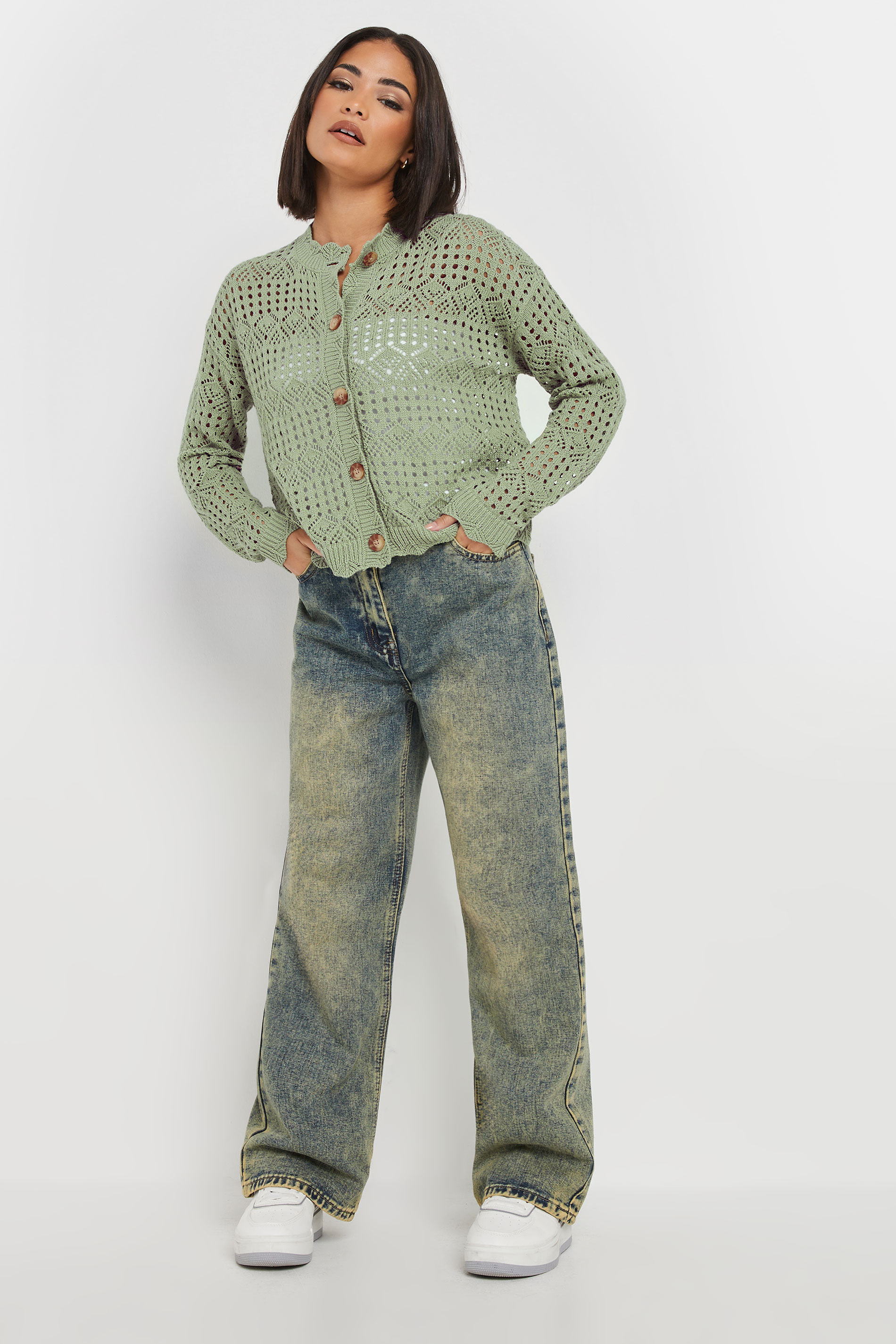 PixieGirl Sage Green Crochet Button Cardigan 3