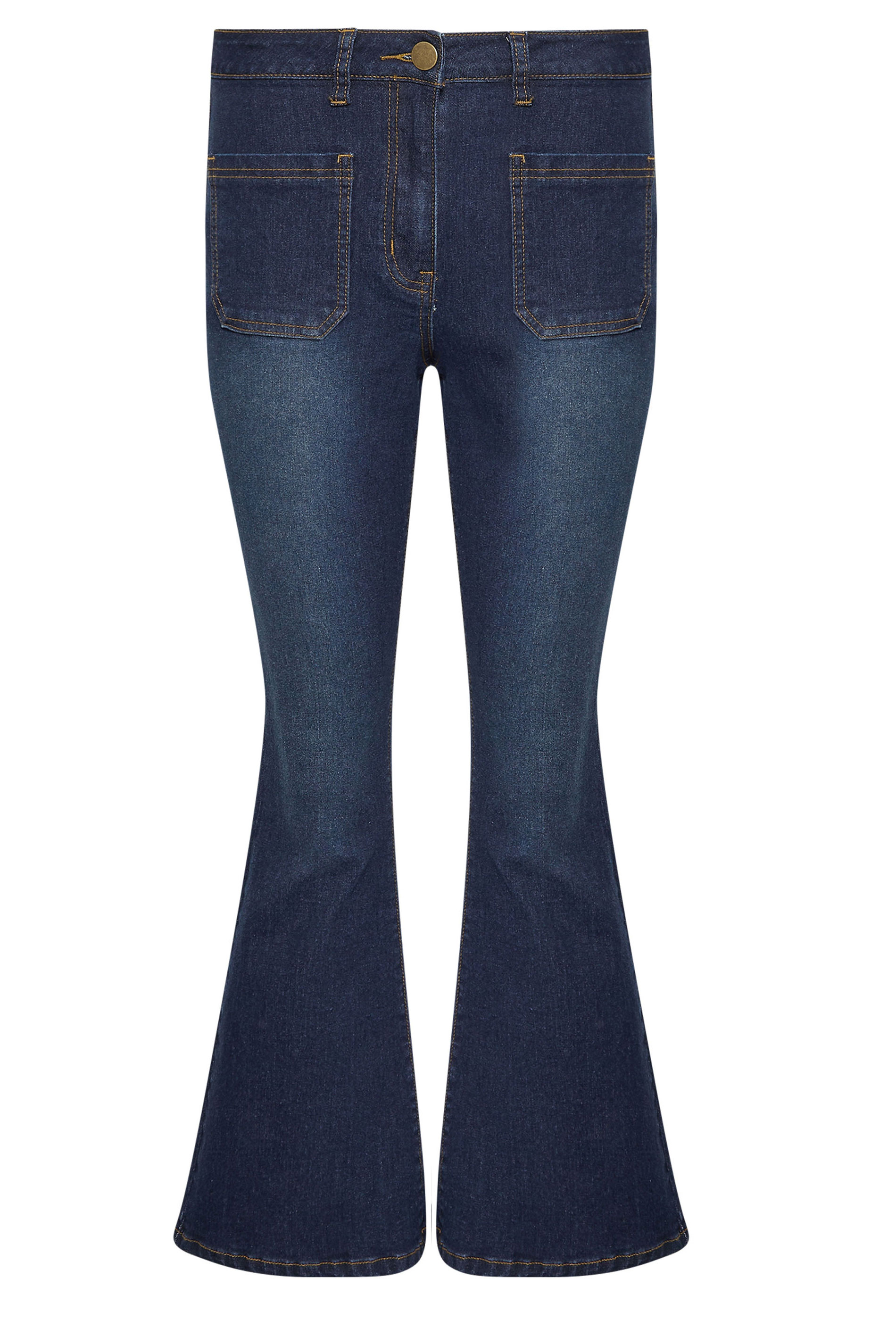 PixieGirl Petite Women's Indigo Blue Stretch Pocket Patch Flared Jeans | PixieGirl 6