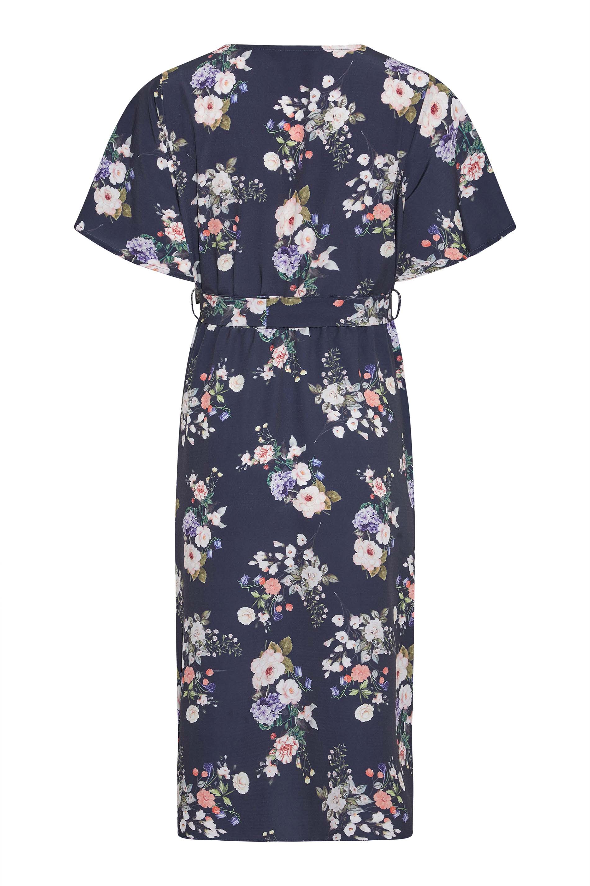 Petite Navy Blue Floral Print Wrap Dress | PixieGirl  7