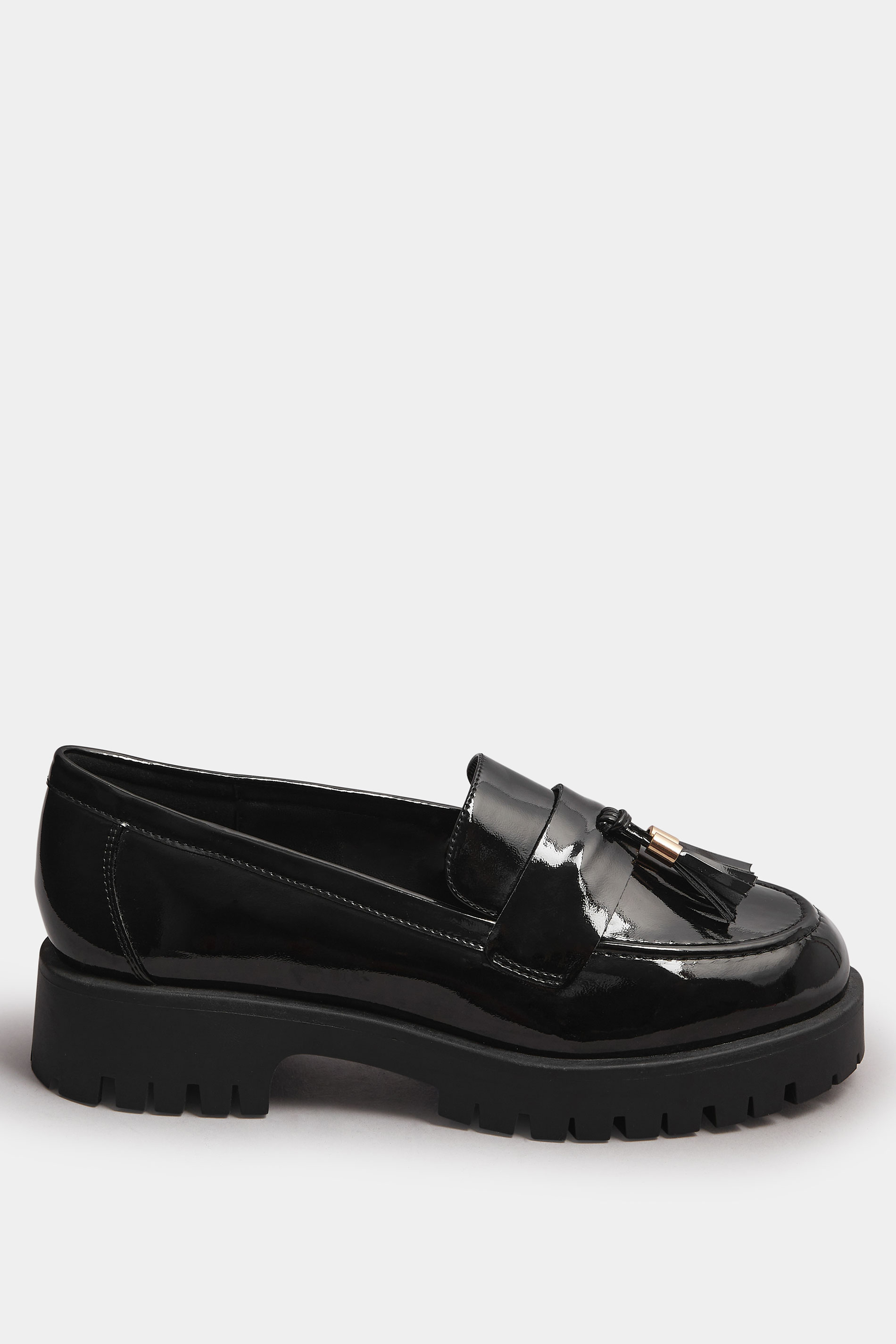 Black Tassel Patent Loafers In Wide E & Extra Wide EEE Fit | Yours Clothing  4