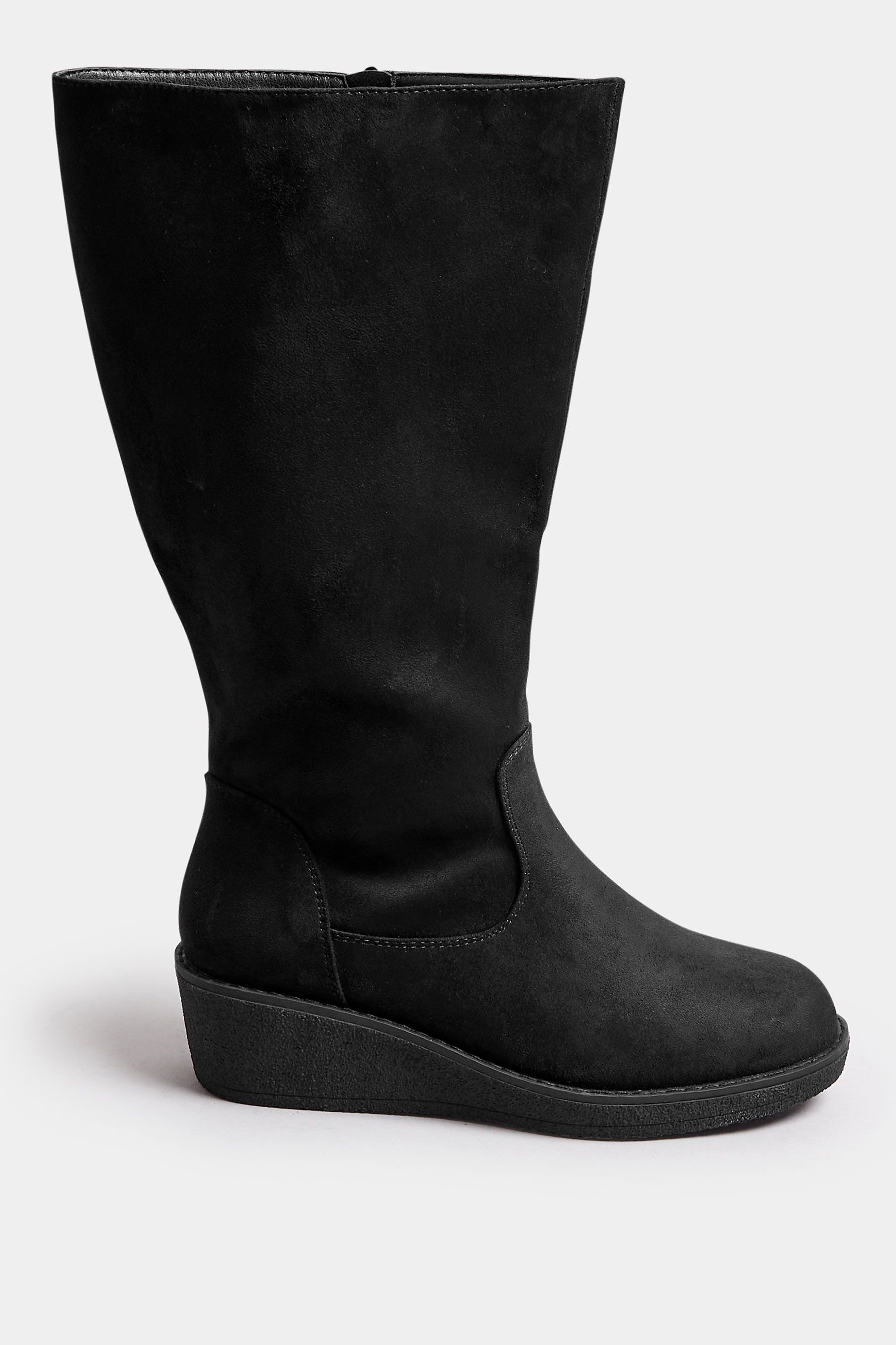 Black Faux Suede Wedge Boots In Extra Wide EEE Fit | Yours Clothing 3