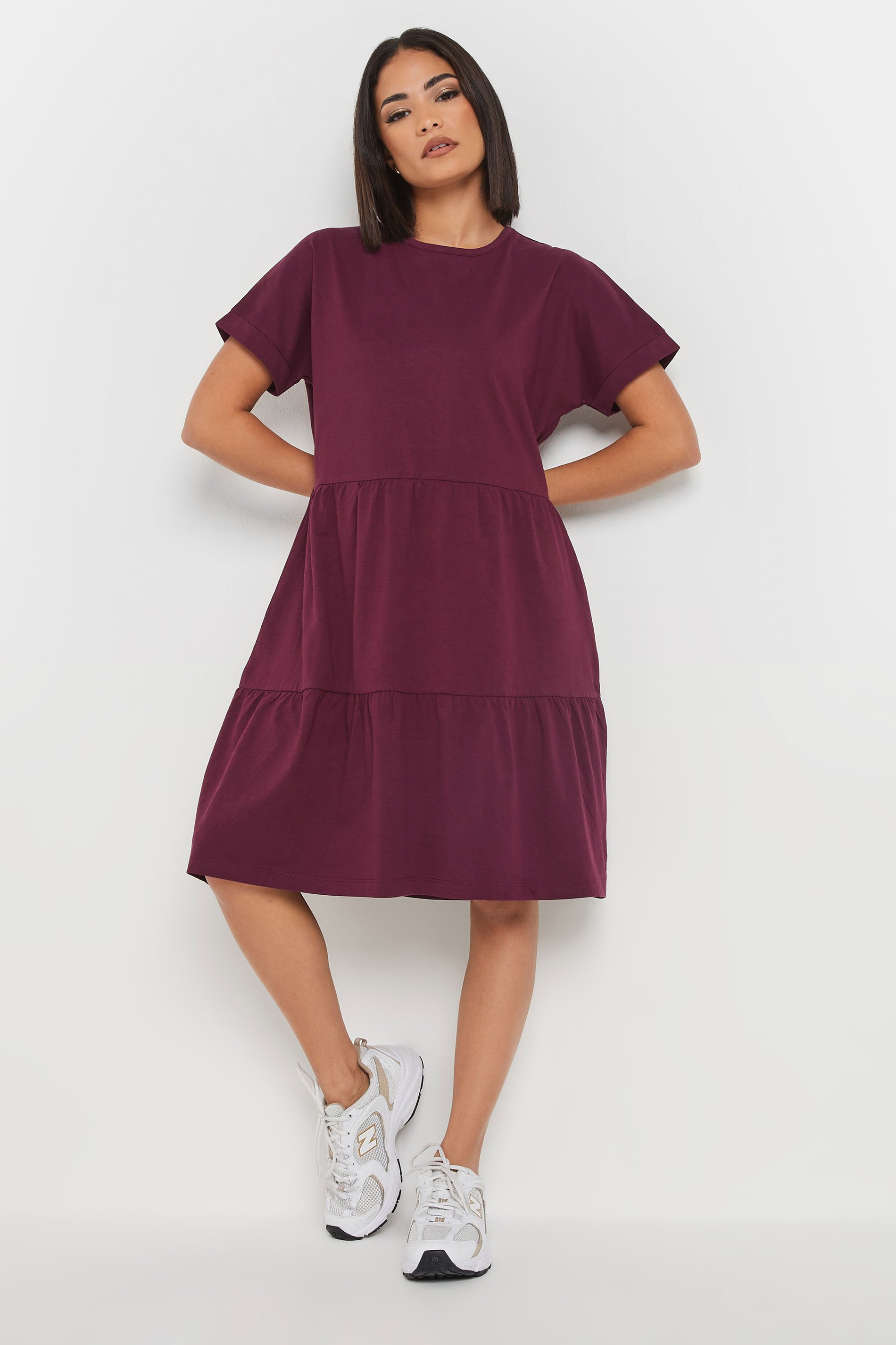 PixieGirl Petite Women's Burgundy Red Tiered Smock Dress | PixieGirl 1