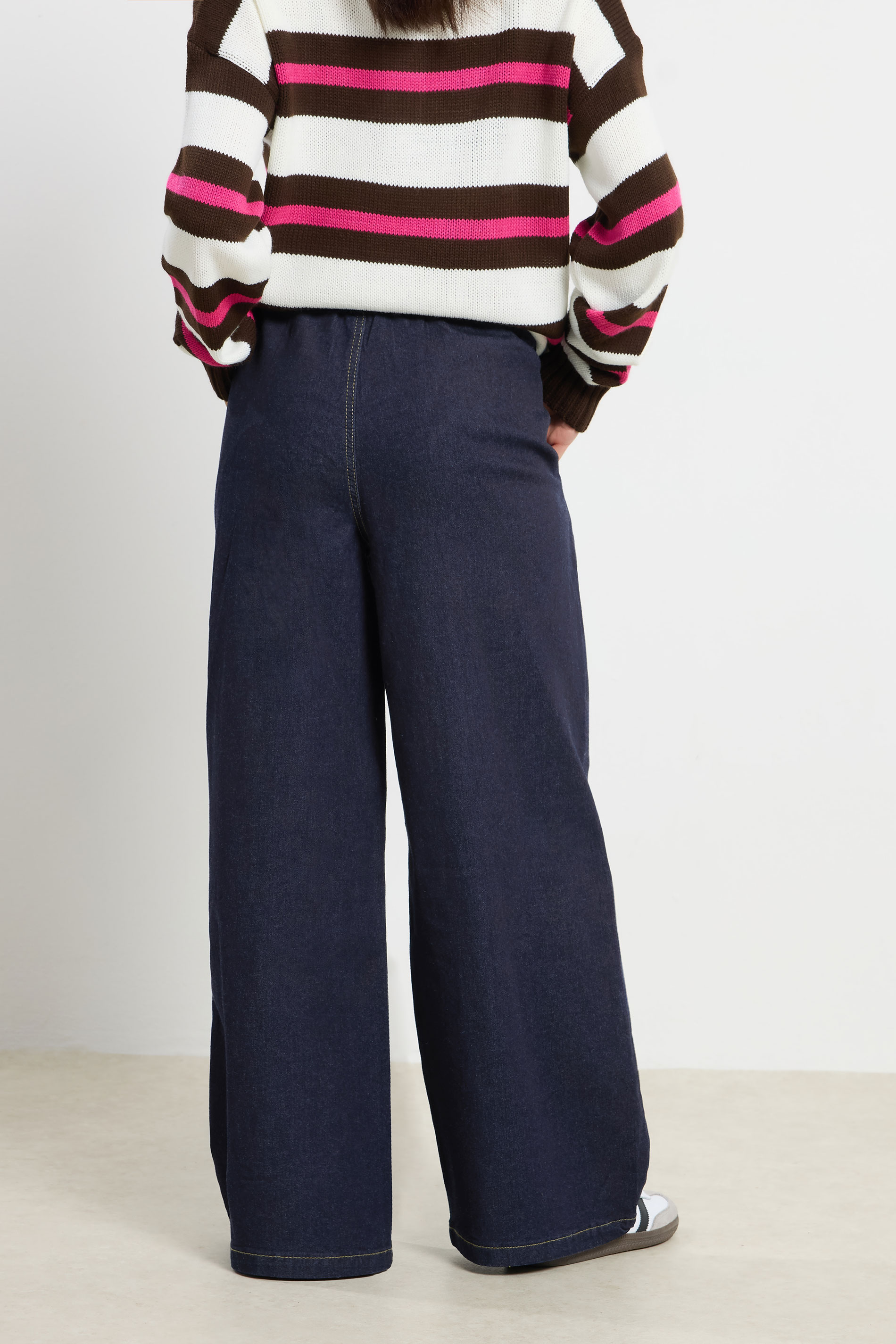 PixieGirl Petite Women's Dark Blue Belt Tie Wide Leg Jeans | PixieGirl  3