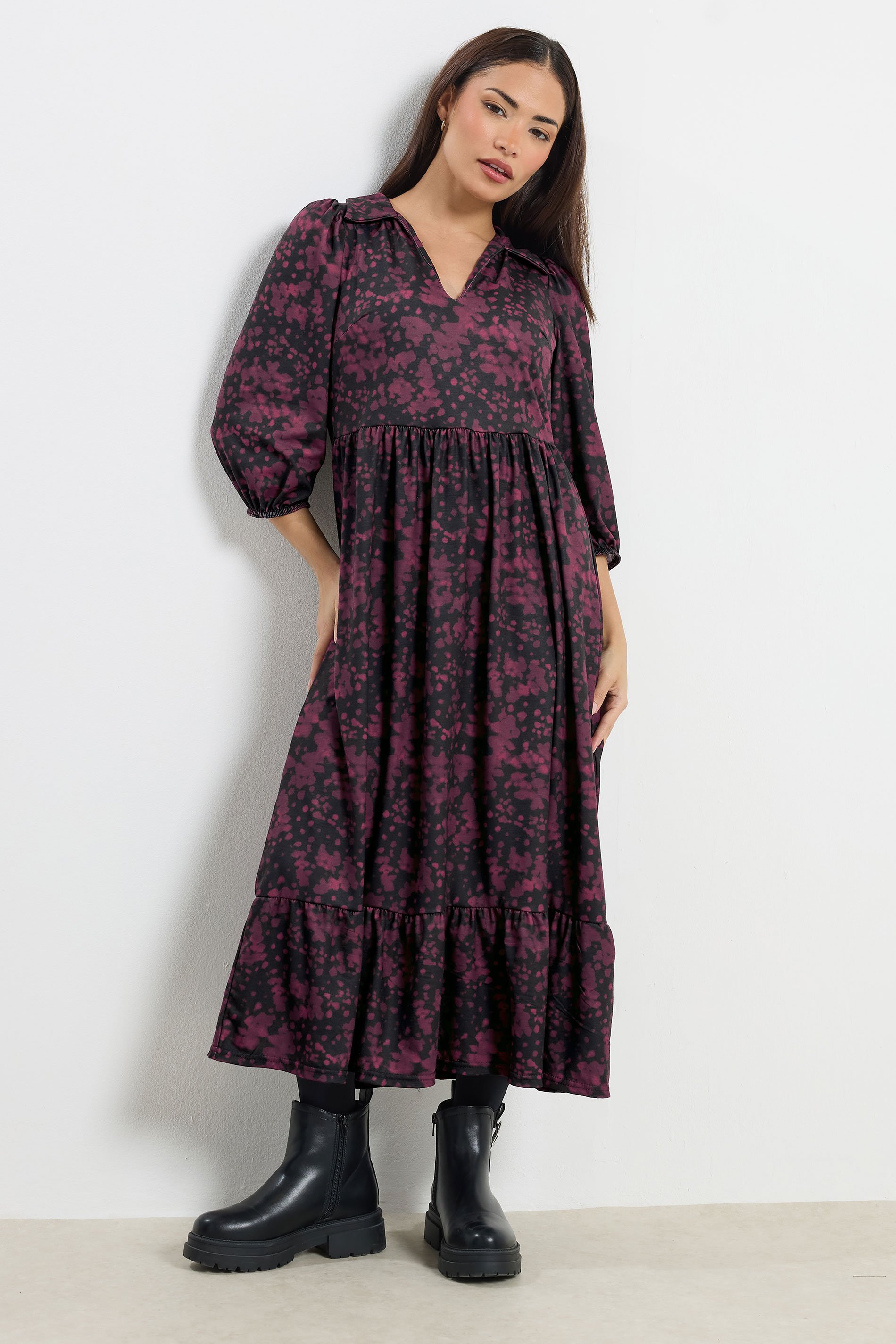 PixieGirl Petite Women's Burgundy Red Abstract Midaxi Dress | PixieGirl 1