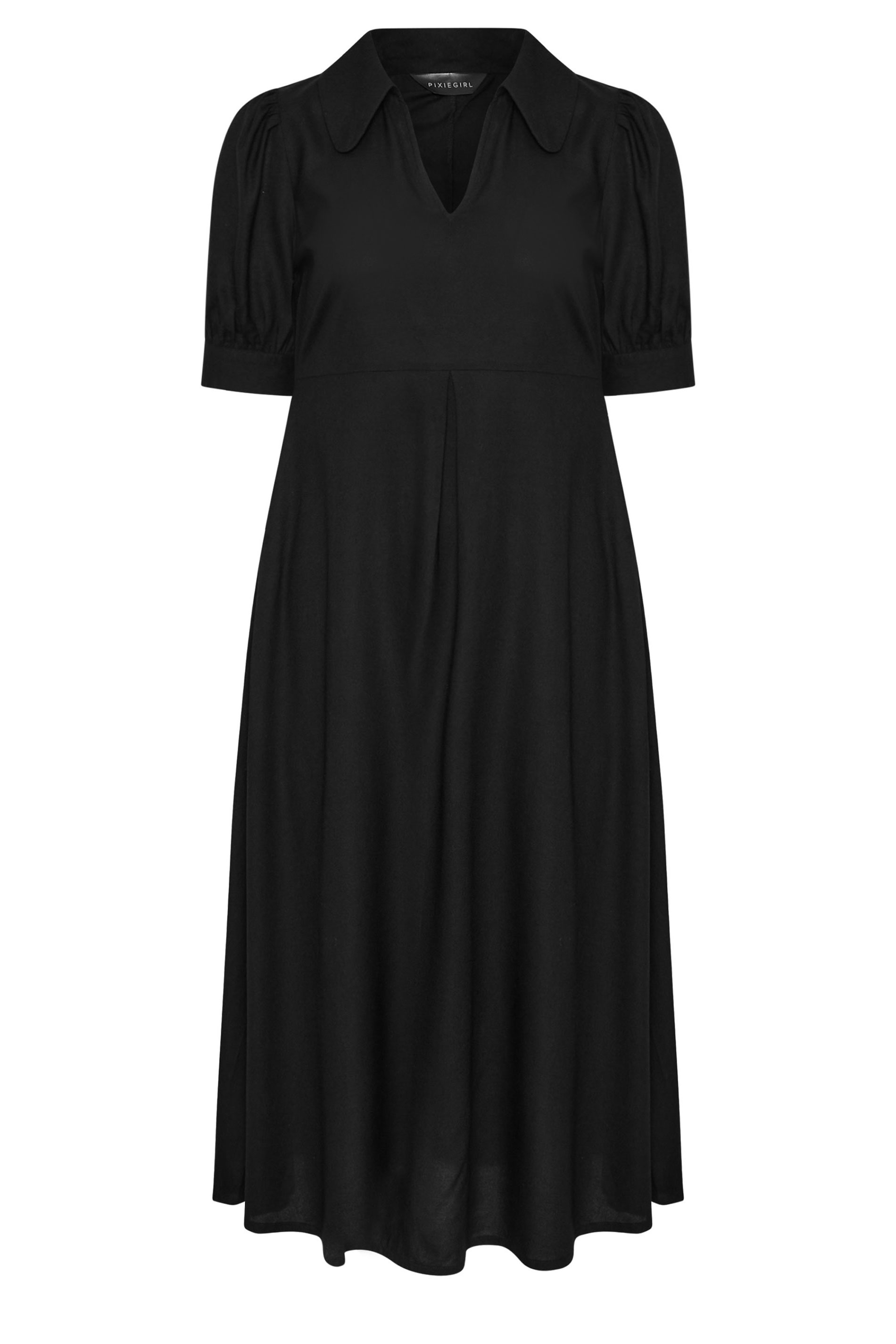 PixieGirl Petite Women's Black Open Collar Short Sleeve Dress | PixieGirl 5