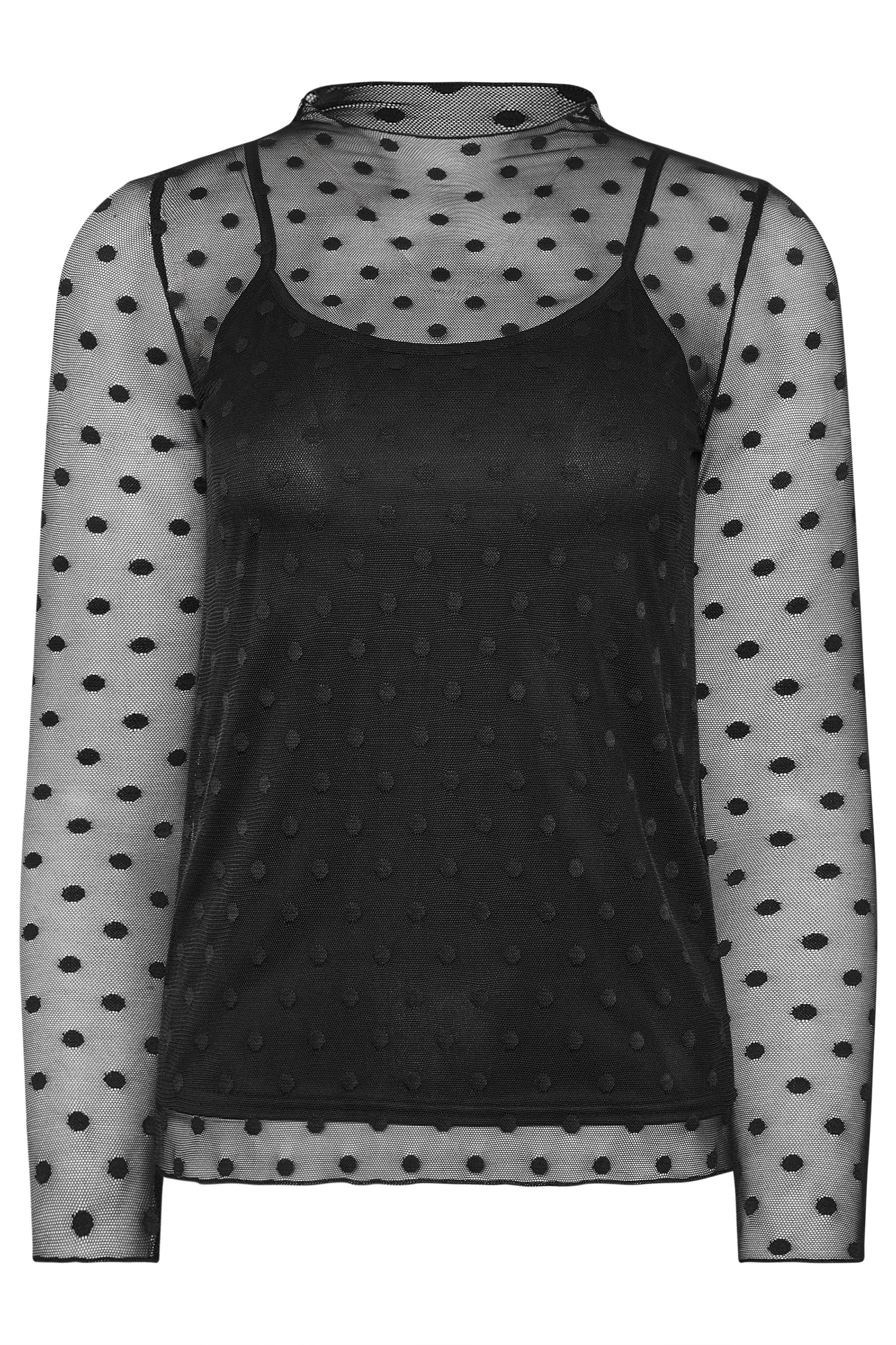 PixieGirl Petite Women's Black Spot Mesh Long Sleeve Top | PixieGirl 5