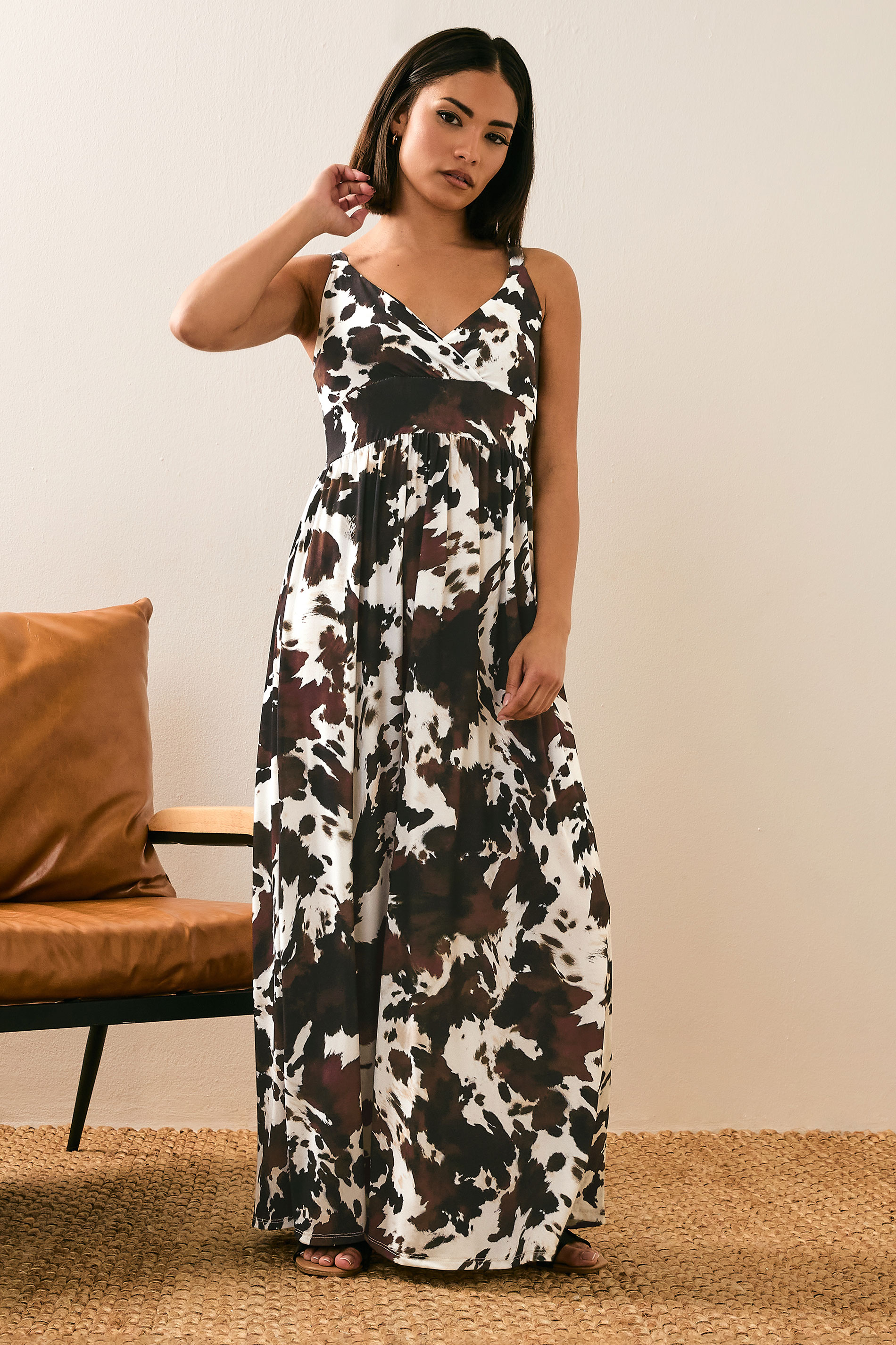 PixieGirl Petite Women's Brown Cow Print Wrap Maxi Dress | PixieGirl 4