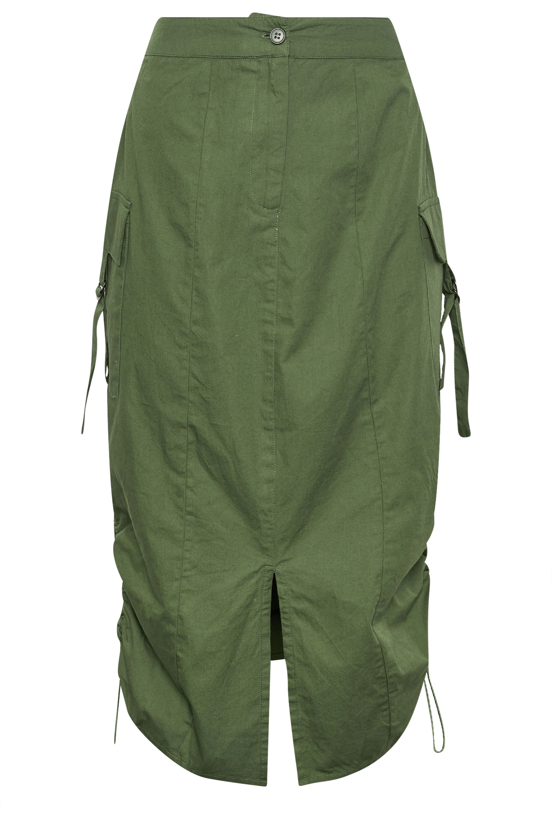 PixieGirl Khaki Green Cargo Ruched Midi Skirt | PixieGirl  5