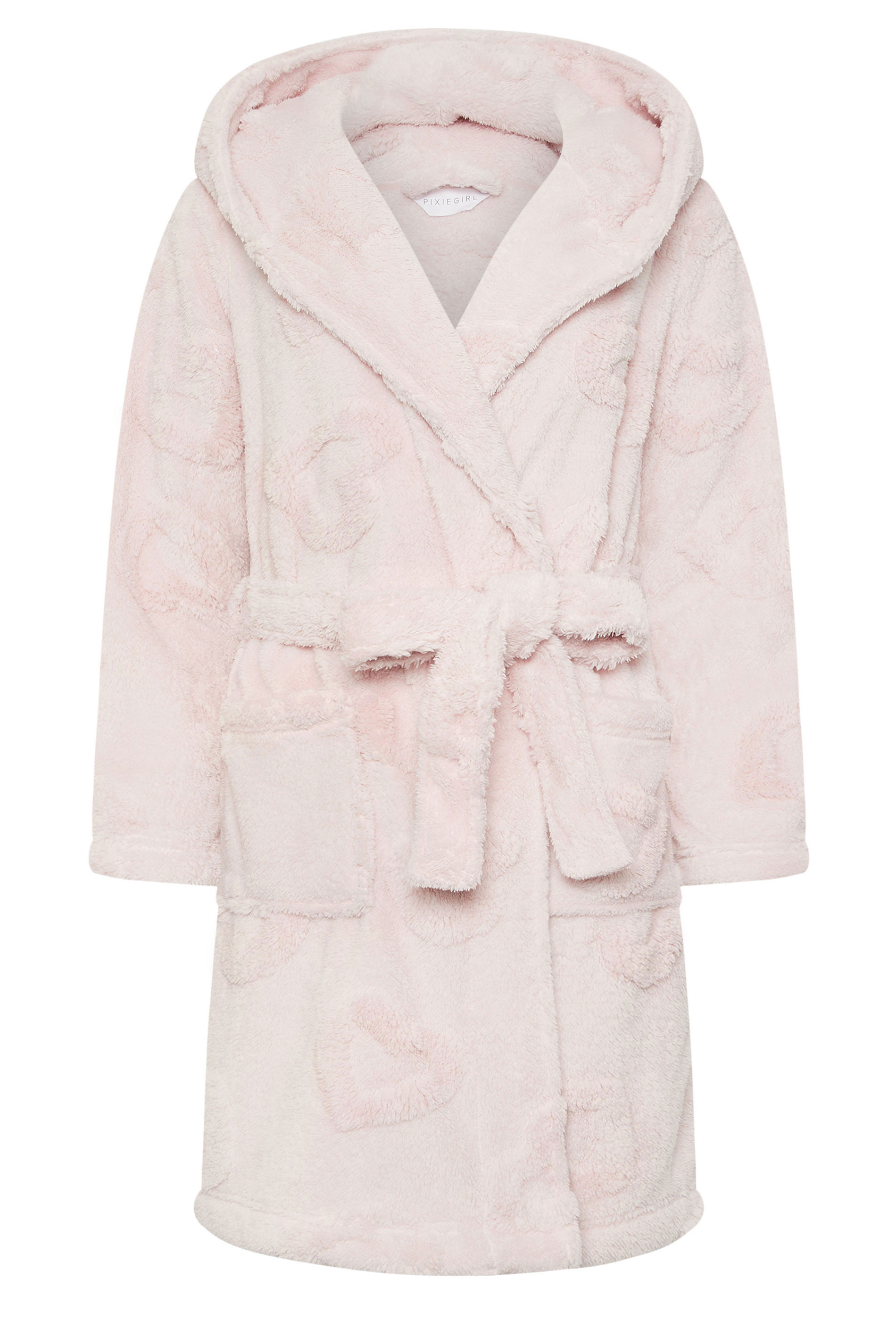 PixieGirl Petite Women's Pink Heart Embossed Short Hooded Dressing Gown | PixieGirl 6