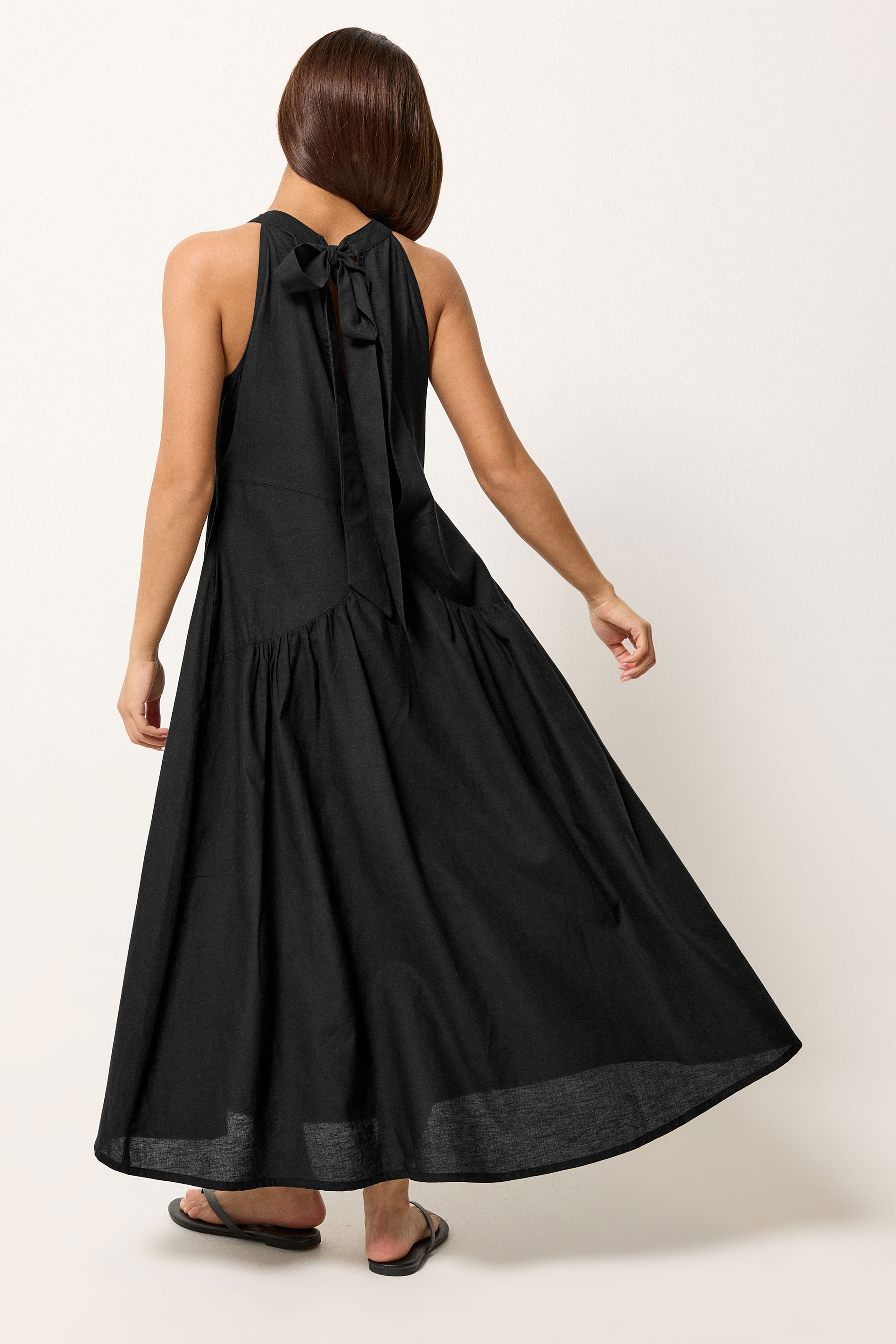 PixieGirl Petite Women's Black Linen Halter Neck Maxi Dress