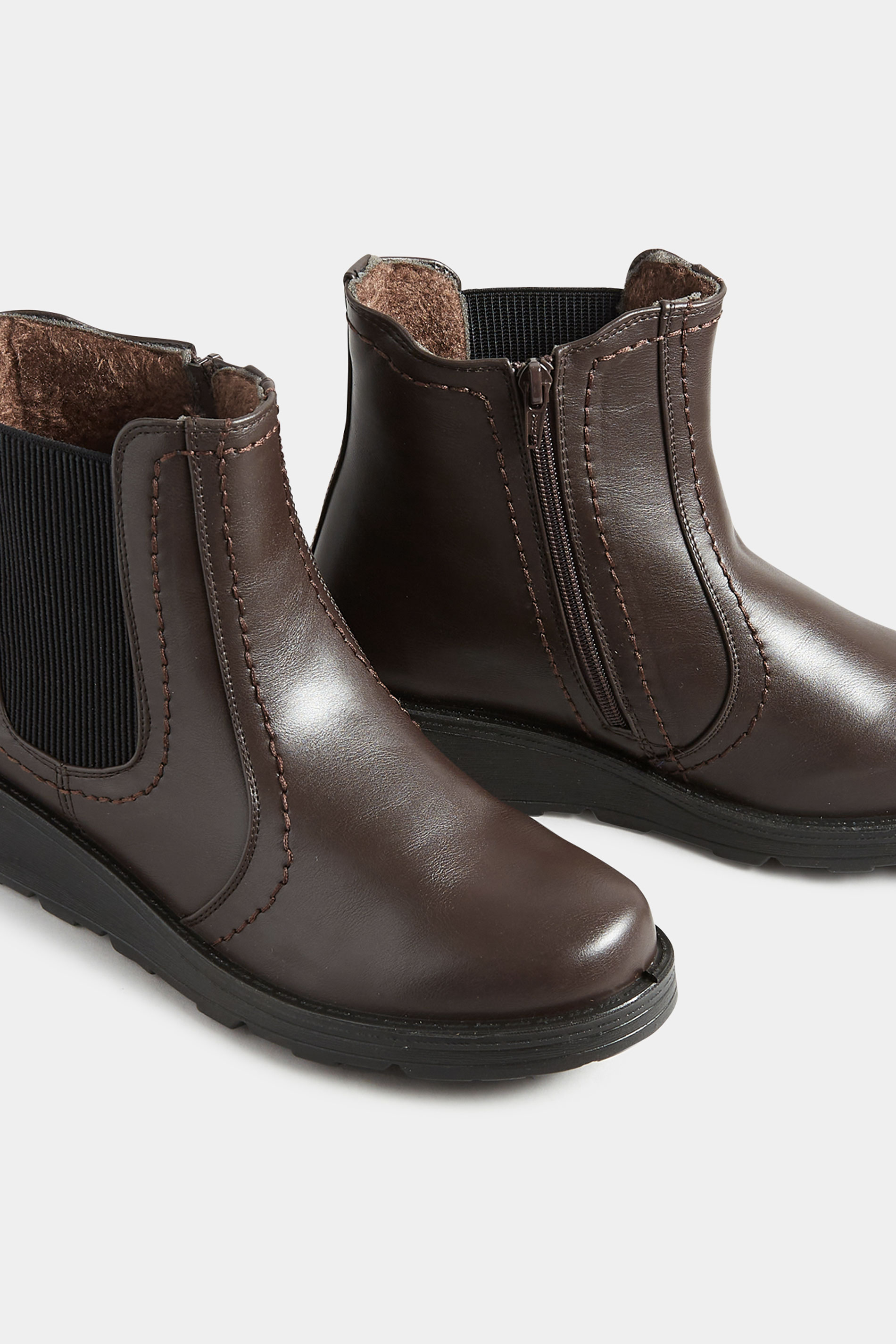 Brown Wedge Chelsea Boots In Wide E Fit & Extra Wide EEE Fit | Yours Clothing 7