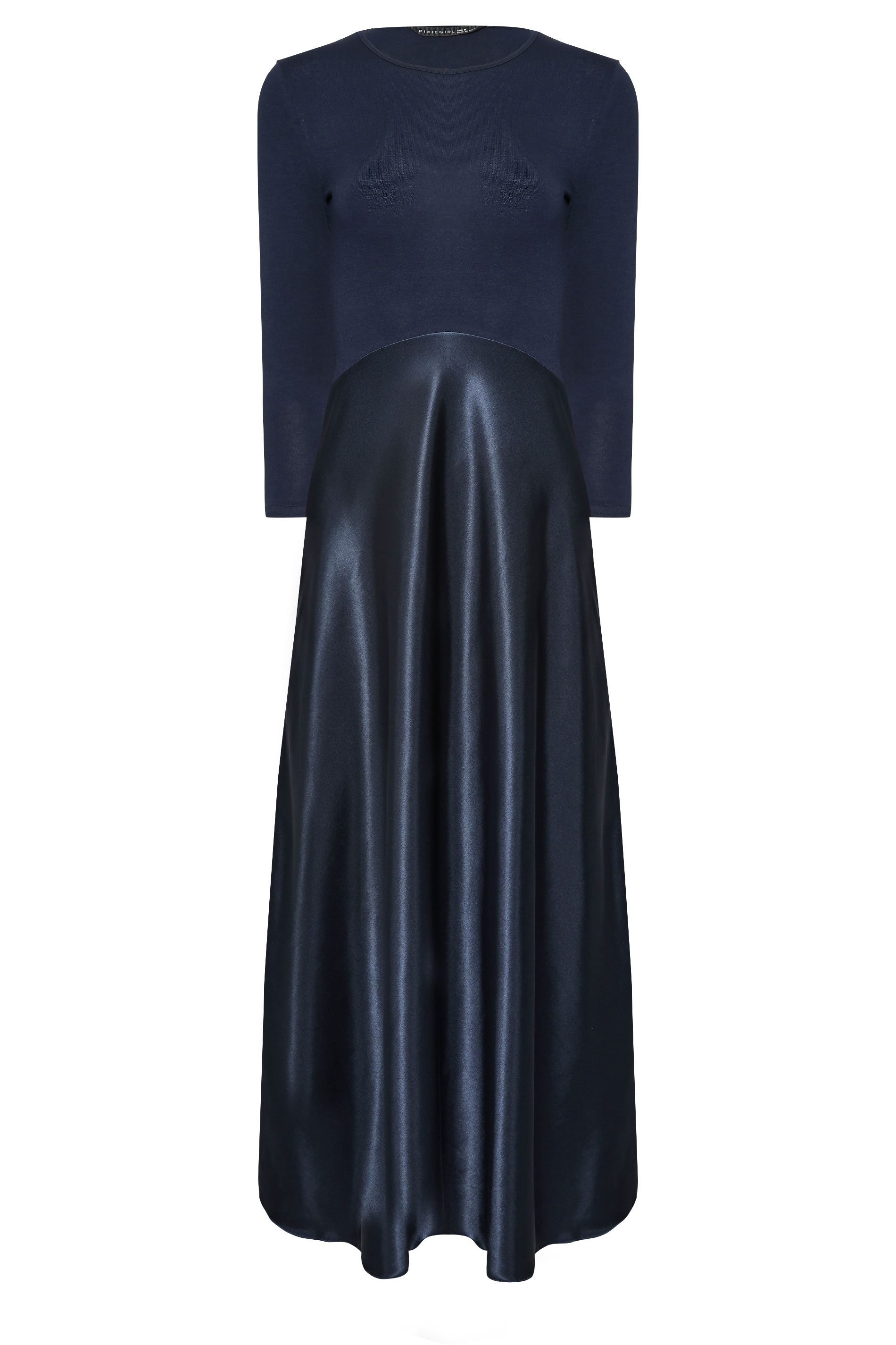 PixieGirl Petite Navy Blue Satin Skirt Maxi Dress | PixieGirl 5