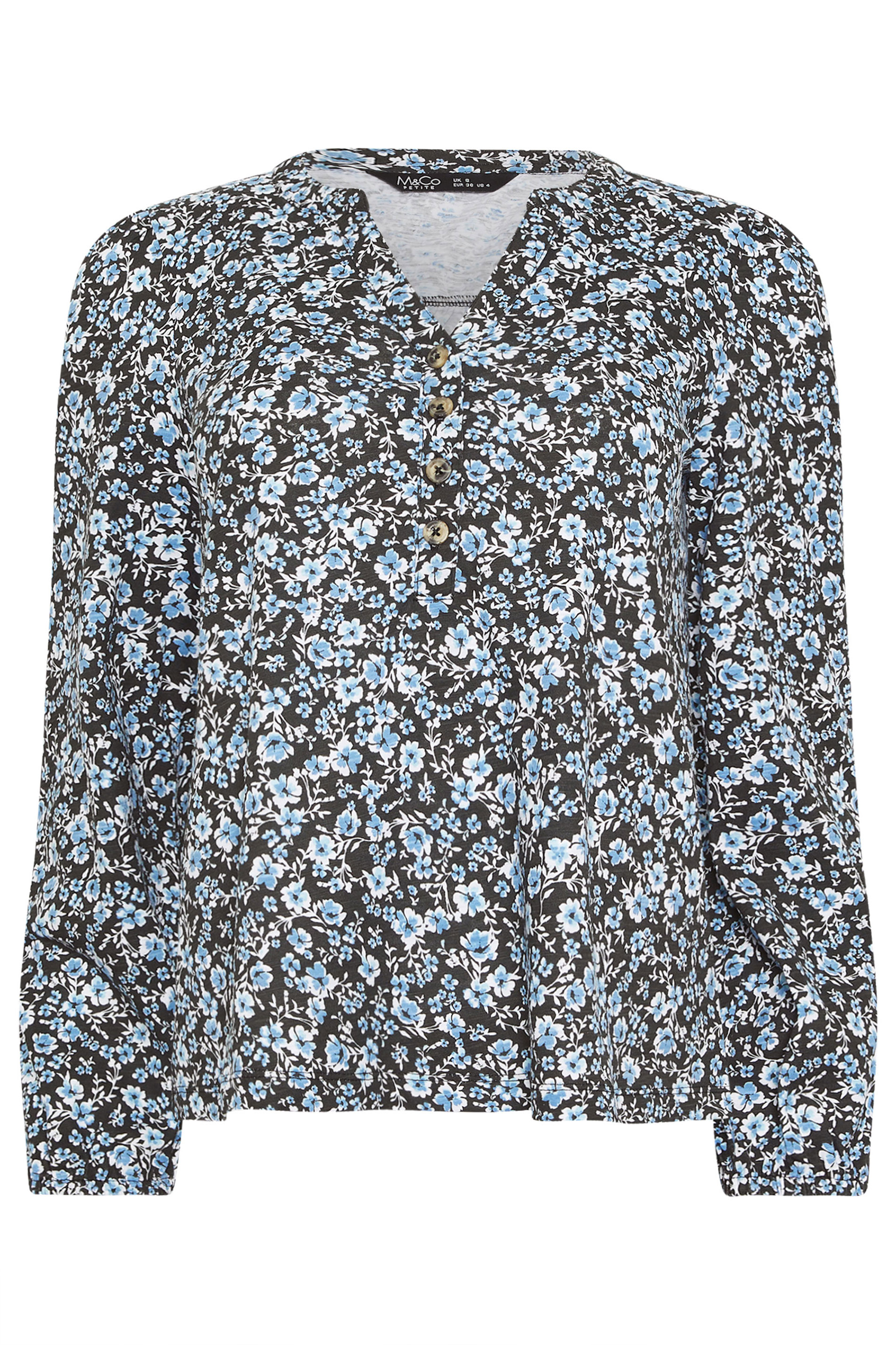 M&Co Petite Blue Floral Cotton Long Sleeve Top | M&Co 5