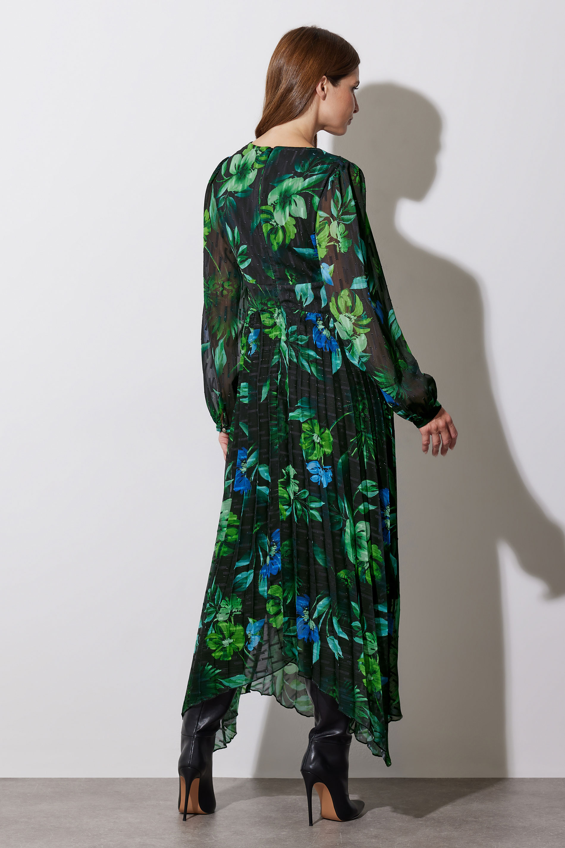 STAR Black & Green Leaf Print Pleated Dress | STAR x JM 6