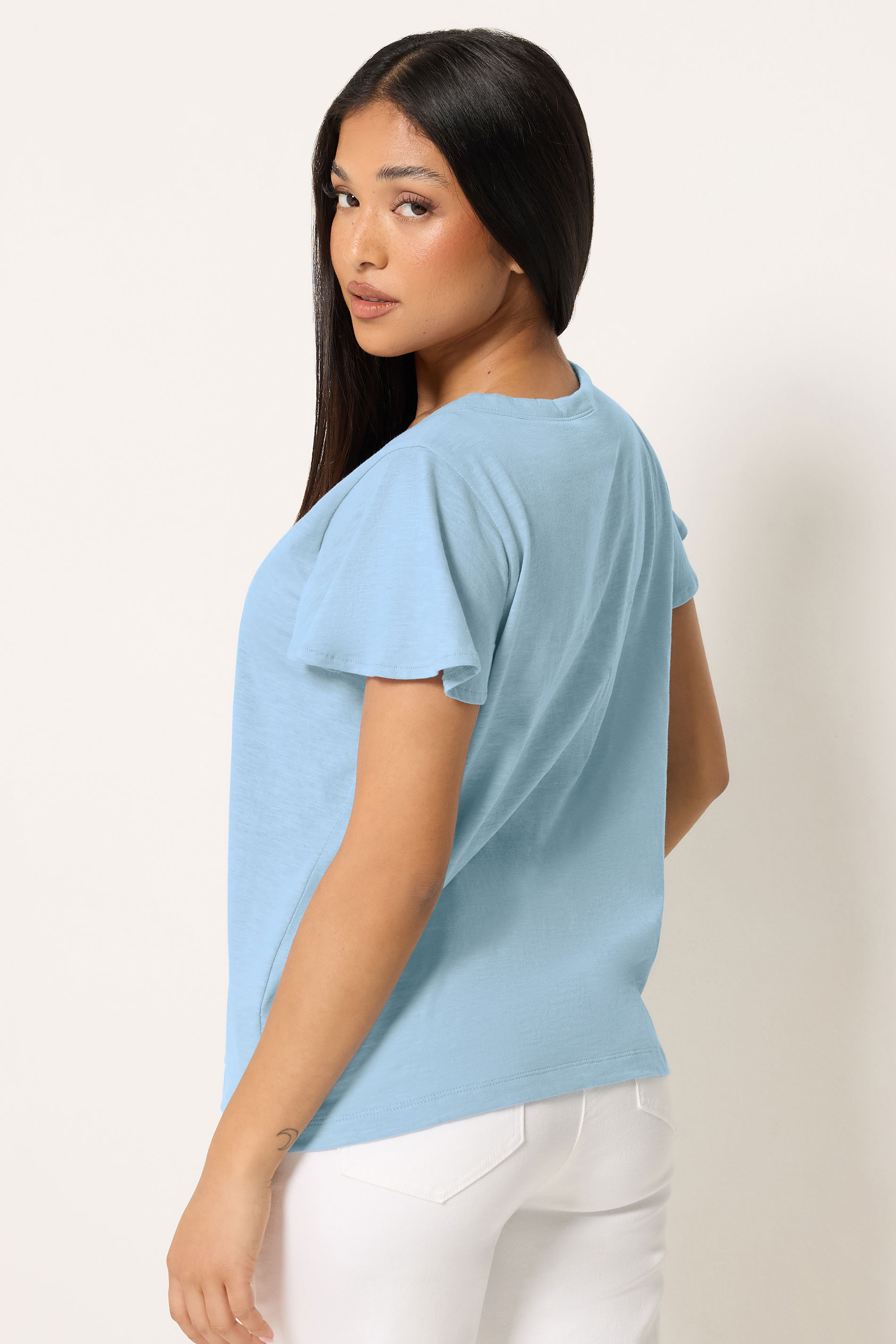 M&Co Petite Blue Cotton Frill Sleeve Blouse| M&Co 2