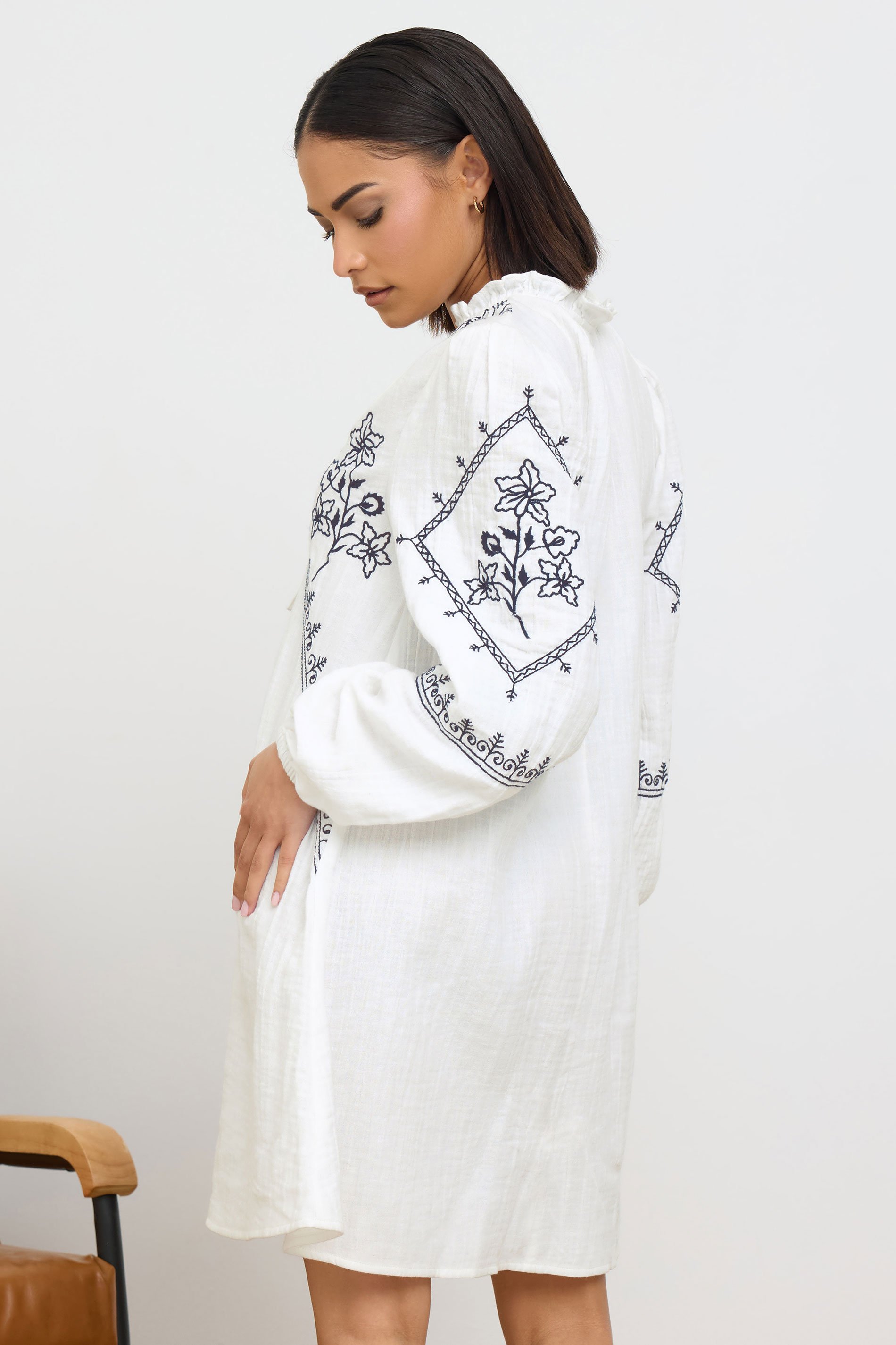 PixieGirl Petite Women's White Cotton Embroidered Smock Dress | PixieGirl 5