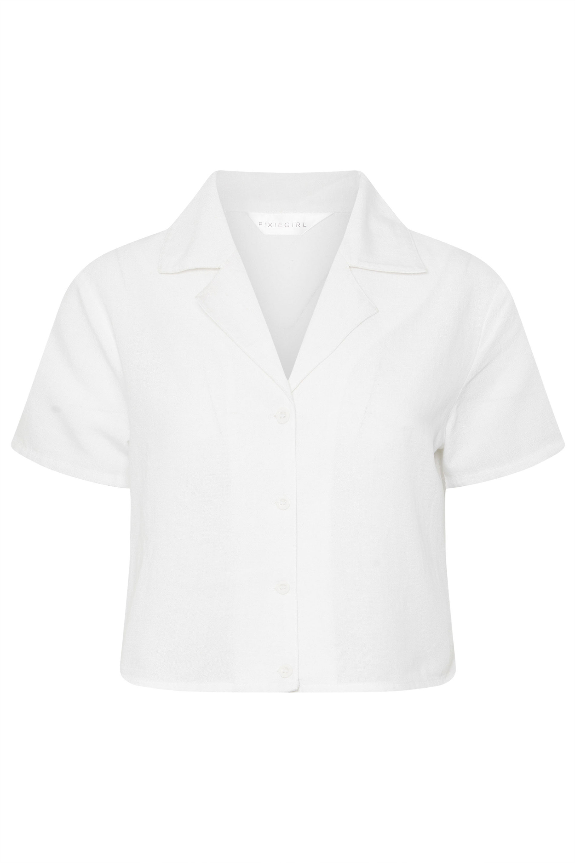 PixieGirl Petite Women's White Linen Cropped Short Sleeve Shirt | PixieGirl 5