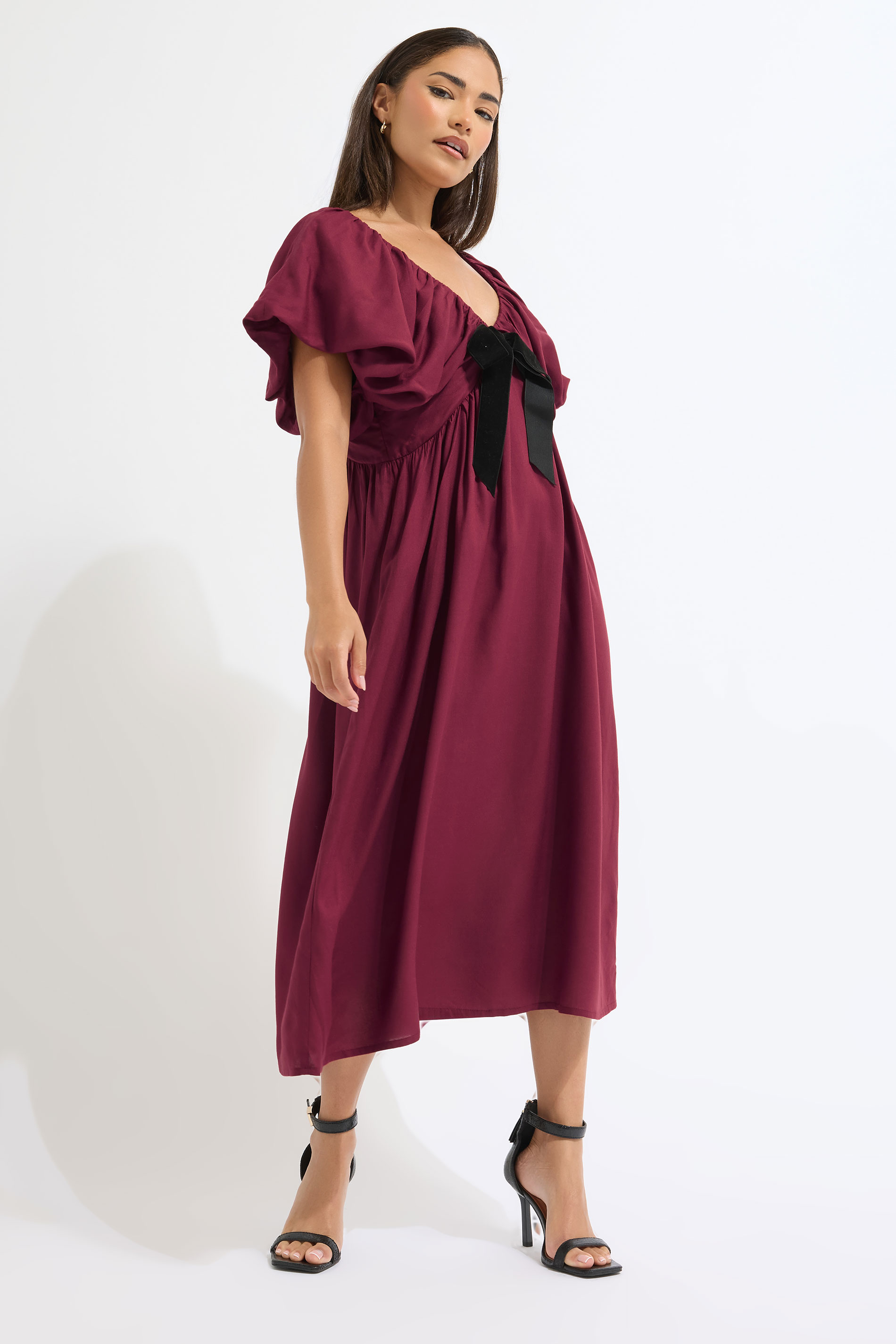 PixieGirl Petite Women's Burgundy Red Velvet Bow Mini Dress | PixieGirl 3