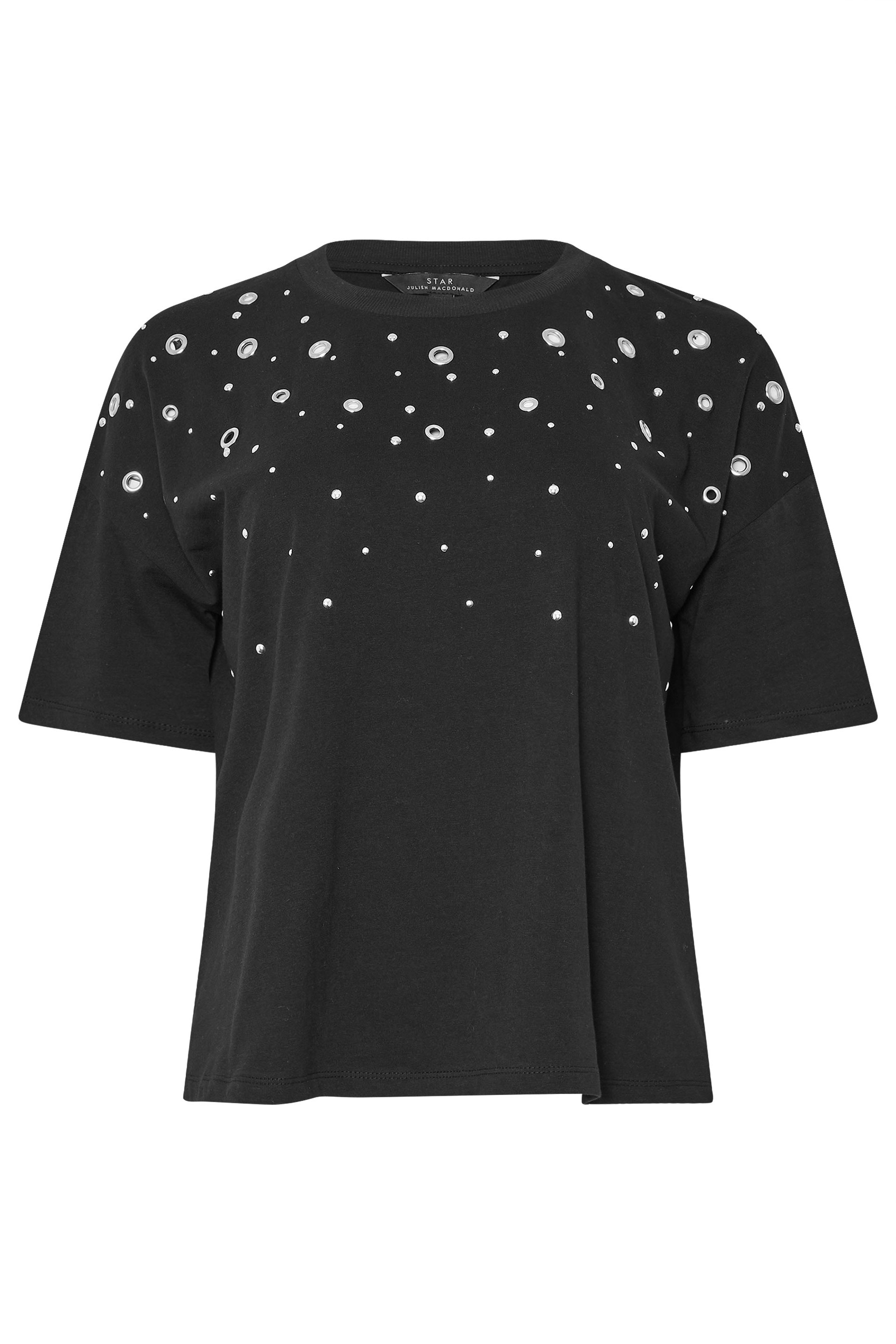 STAR Black Eyelet Detail Short Sleeve T-Shirt | StarByJM 6