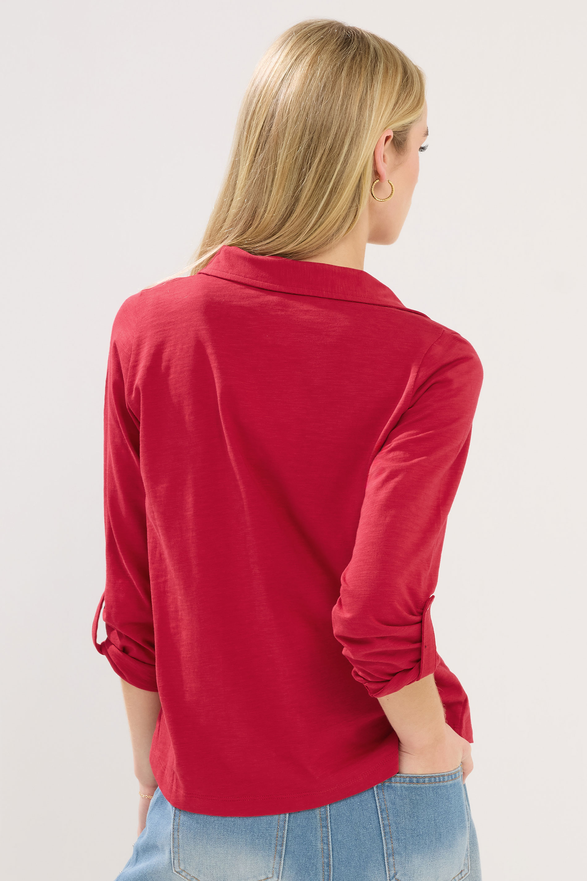 PixieGirl Petite Women's Red Rolled Sleeve Shirt | PixieGirl 3