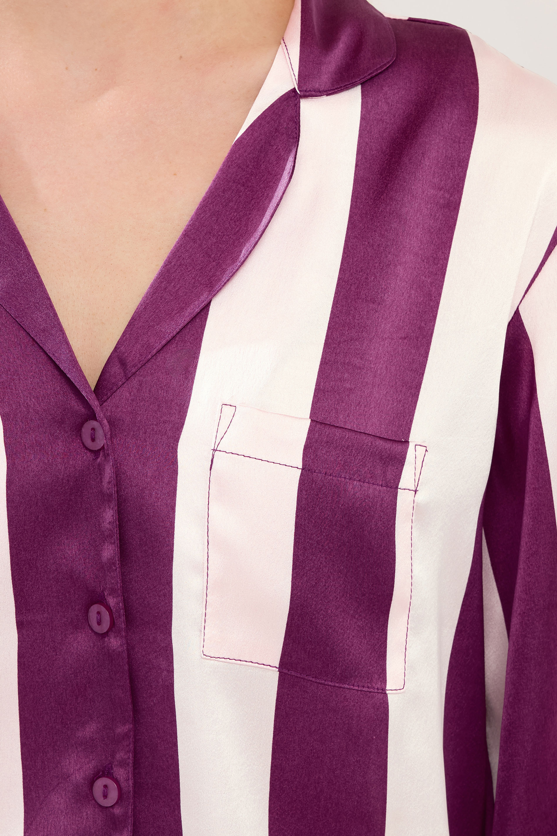 PixieGirl Petite Women's Pink & Purple Stripe Satin Button Pyjama Set | PixieGirl 4