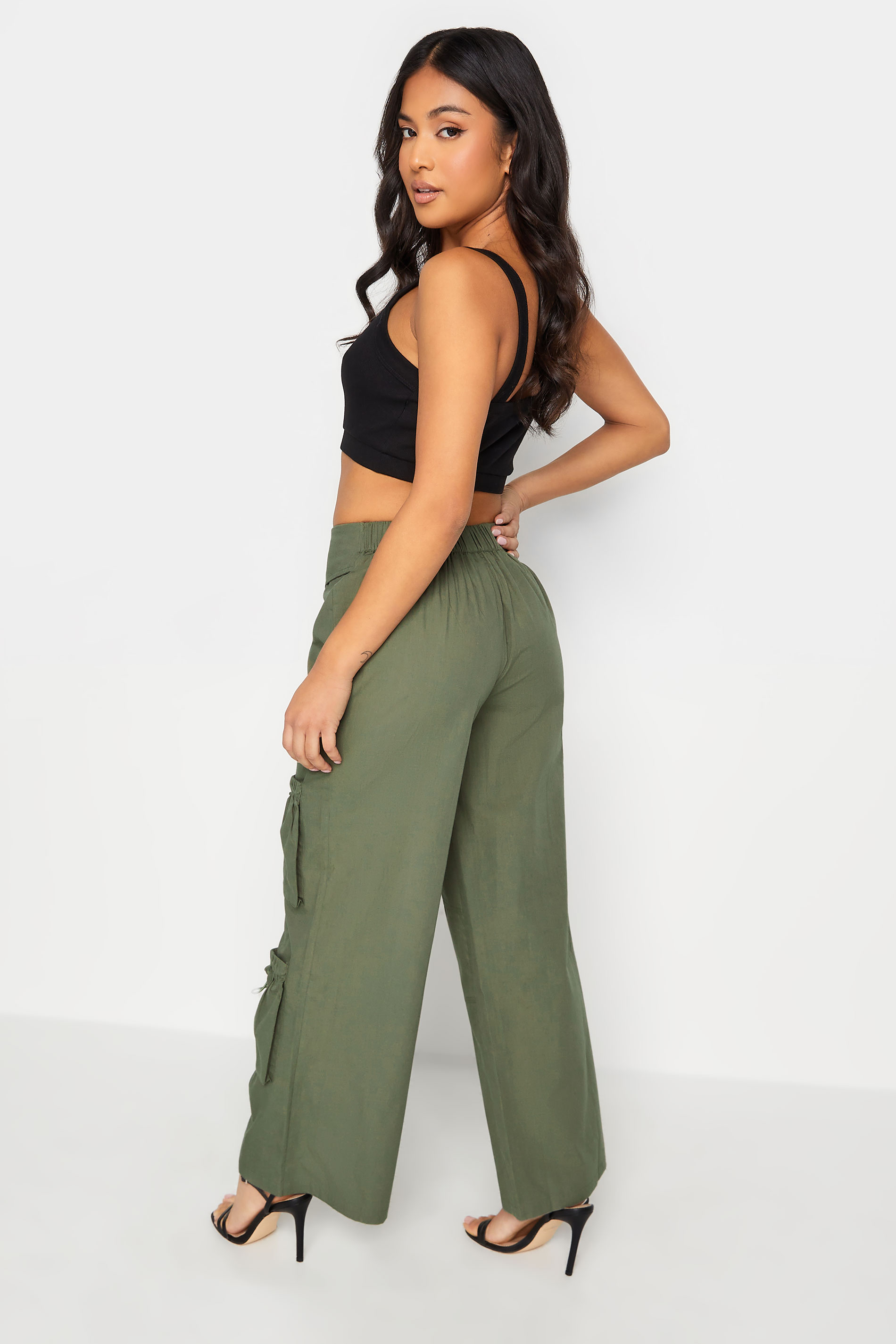 PixieGirl Khaki Green Fold Over Waist Cargo Trousers | PixieGirl 3